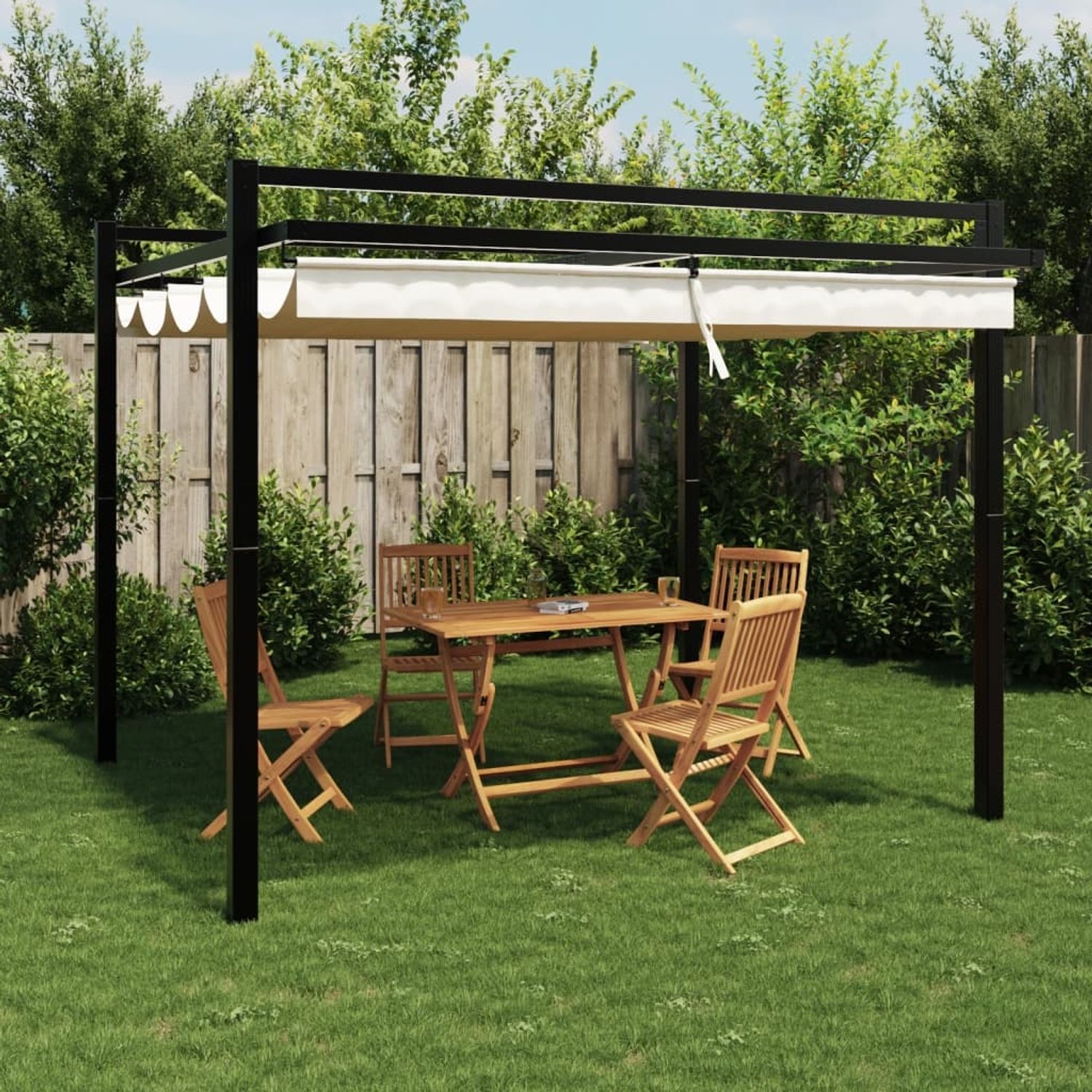 vidaXL Gartenpavillon, mit ausziehbarem Dach, Aluminium/Polyester Creme, 3x3 m Bild 1
