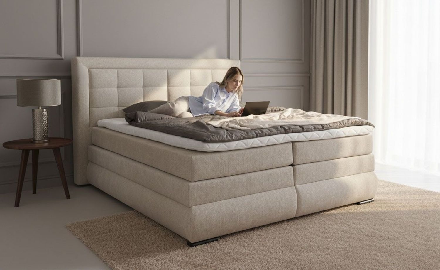 OTTO home Boxspringbett MIVVA inkl. Bettkasten & Topper, Komfortliegehöhe: 67cm, Breite: 180cm, in H3, H4 oder Hmix H3/H4, wahlweise mit oder ohne LED-Leuchten Bild 1