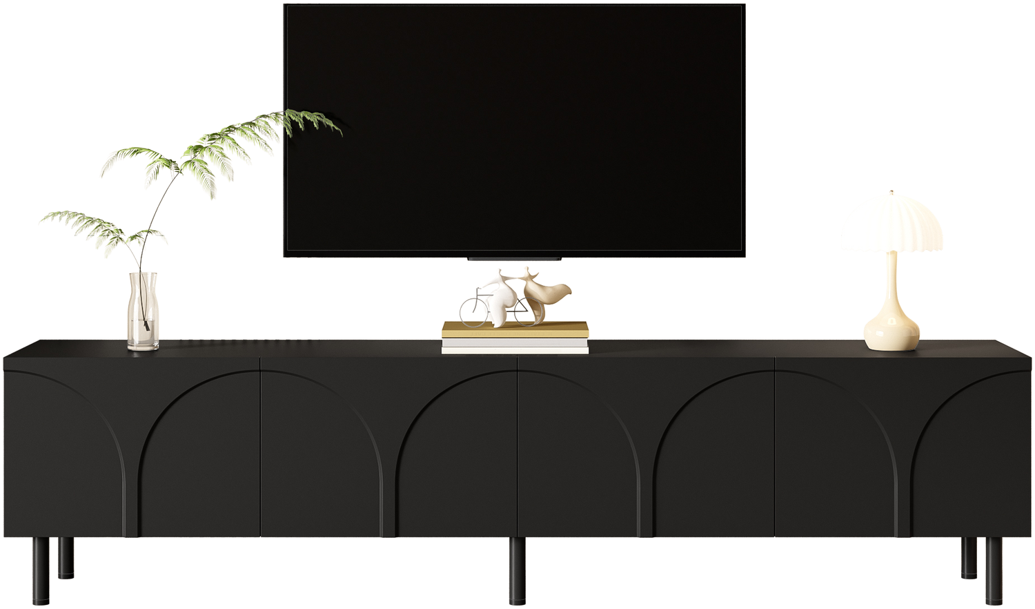 Dreidimensional geschwungenen Linien,TV-Schrank Lowboard Vier Türen zwei separate Staurräume Metallfüße Wohnzimmer Bild 1