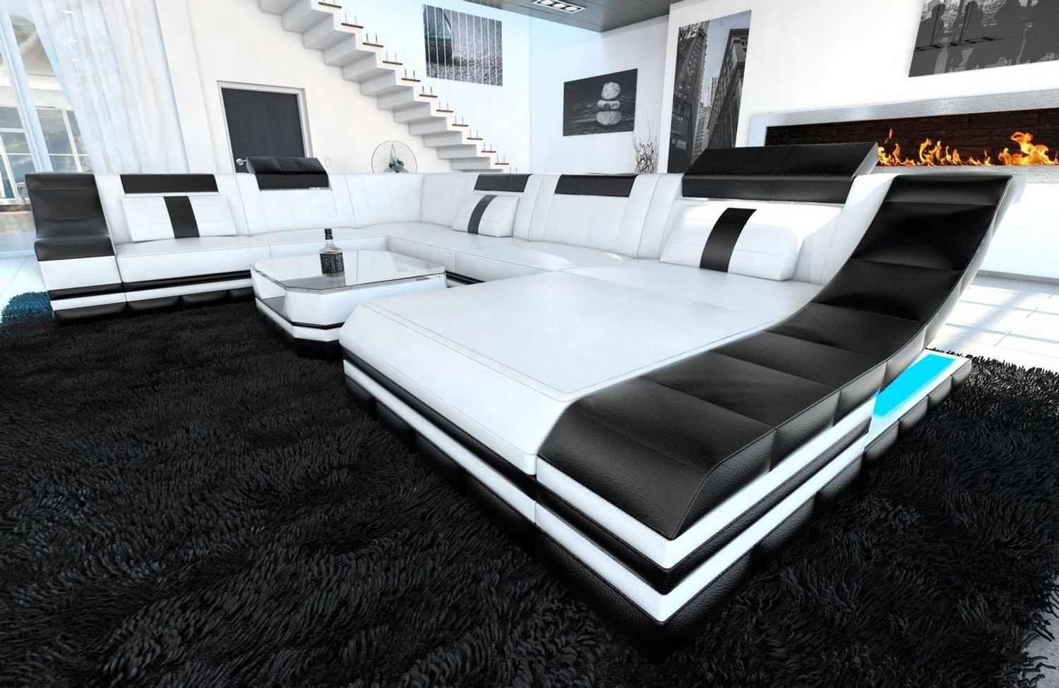 Sofa Dreams Wohnlandschaft Ledercouch Sofa Leder Turino XXL U Form Ledersofa, Couch, mit LED, wahlweise mit Bettfunktion als Schlafsofa, Designersofa Bild 1