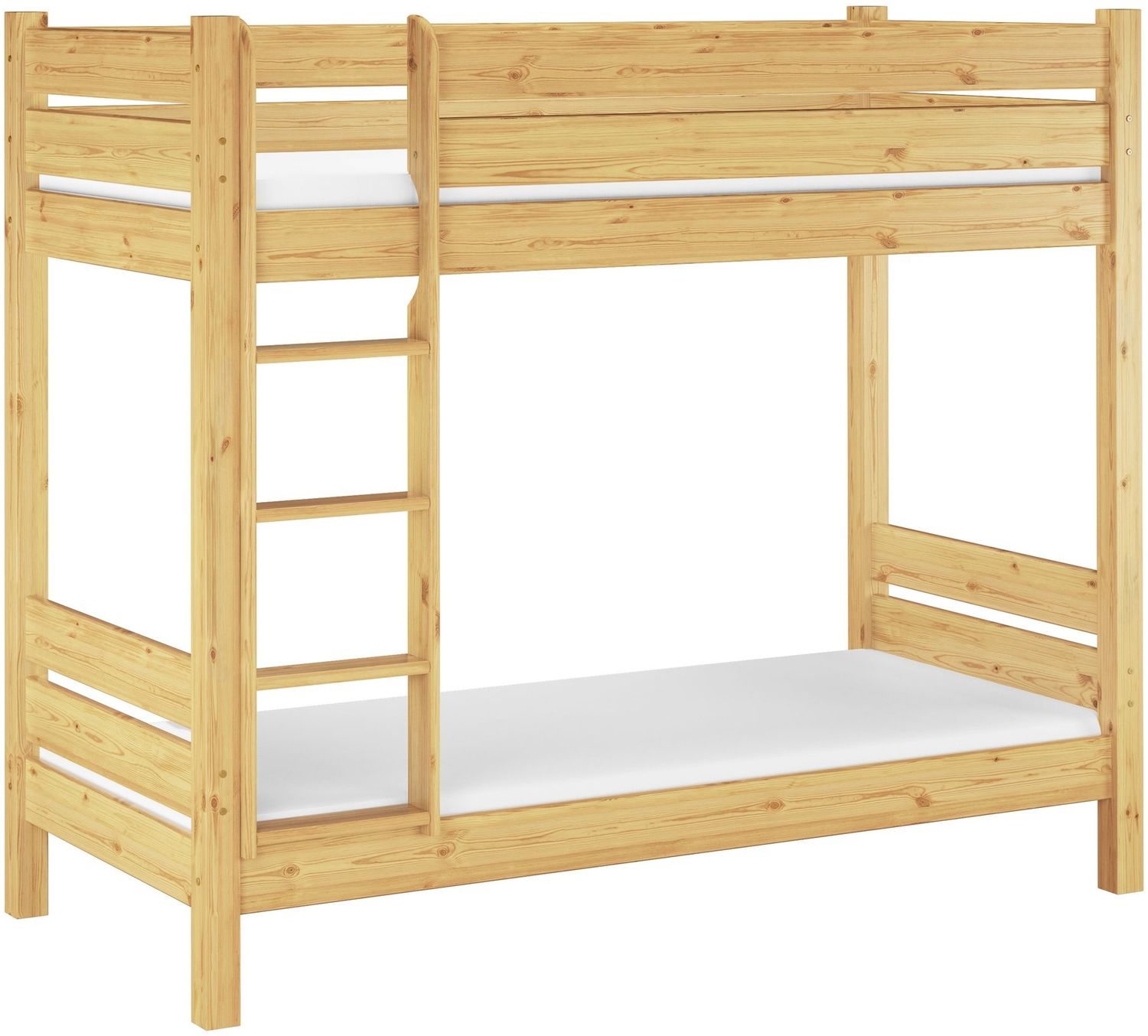 Erst-Holz Etagenbett mit waagrechten Balken, Kiefer, Natur 90x190 Bett, Rollroste, Matratzen Bild 1