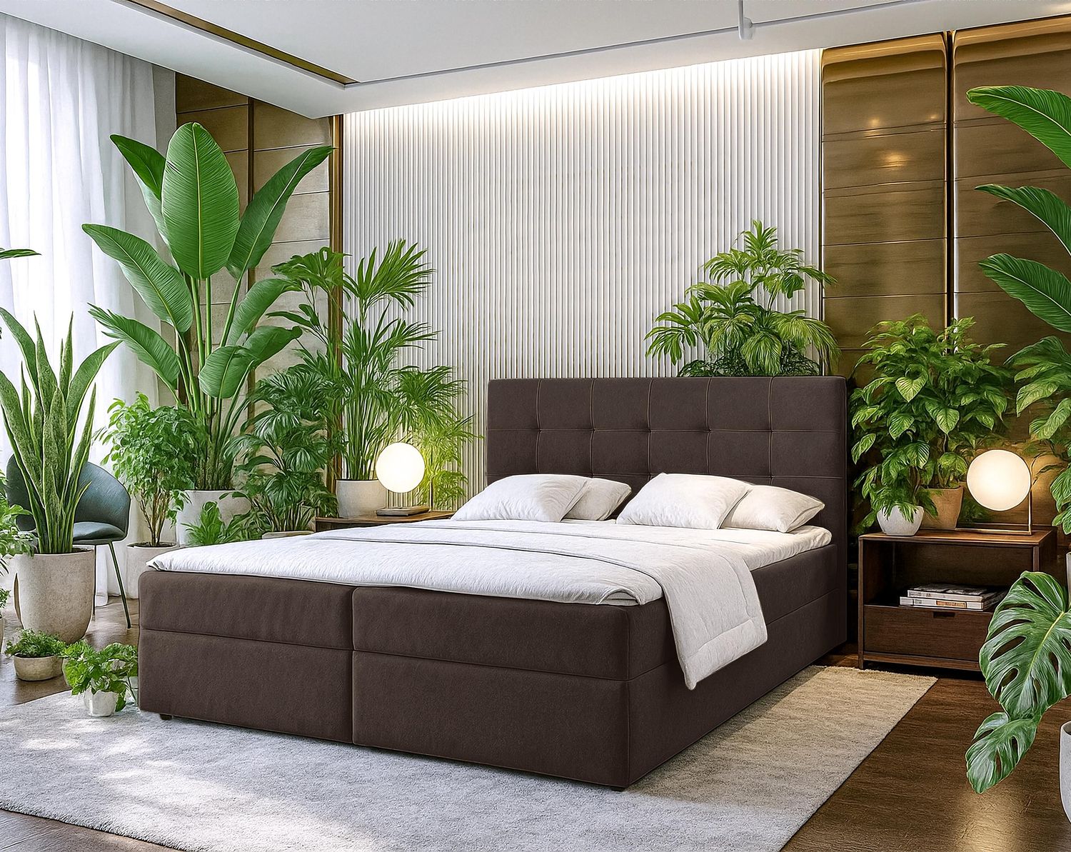 AX LIVING Stauraum Boxspringbett Braun 160x200 cm Geceteni Doppel Bett Bild 1