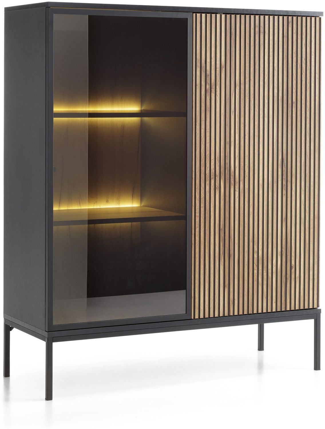 Bettso 'SENTINO' Vitrine mit LED-Beleuchtung, Holzwerkstoff Eiche Wotan, 126x39x104 cm Bild 1