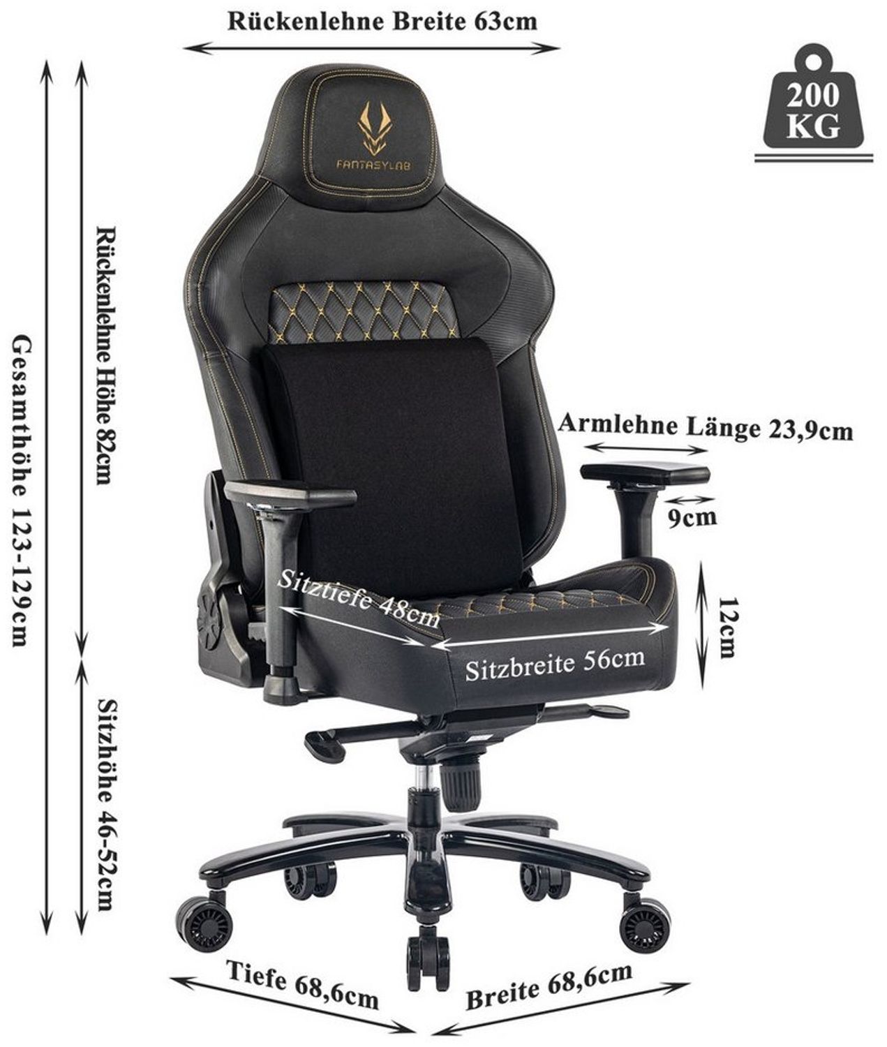 FANTASYLAB Gaming-Stuhl 200KG Gamingstuhl, 4D, verstellbare Armlehnen, Lendenstütze Bild 1