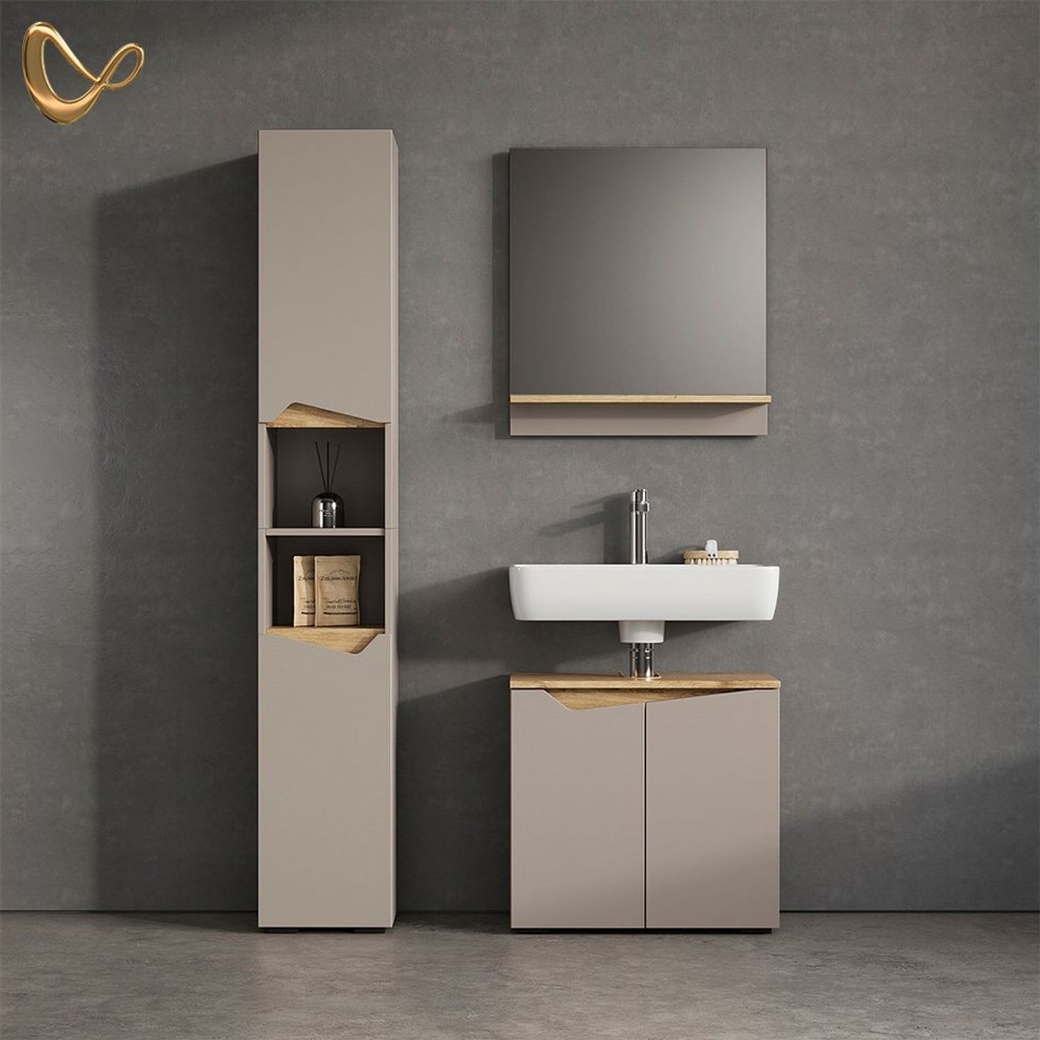 Livinity® Badmöbel-Set Timavo, Greige/Artisan-Eiche, 2 Teile, (2-St) Bild 1