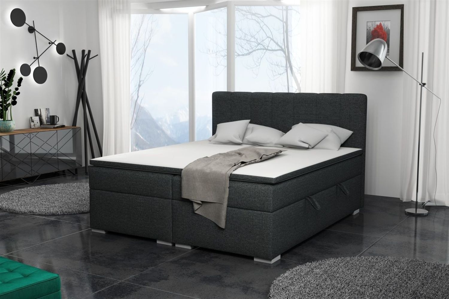Boxspringbett Schlafzimmerbett LAURIN 200x200cm Stoff Inari Dunkelgrau Bild 1