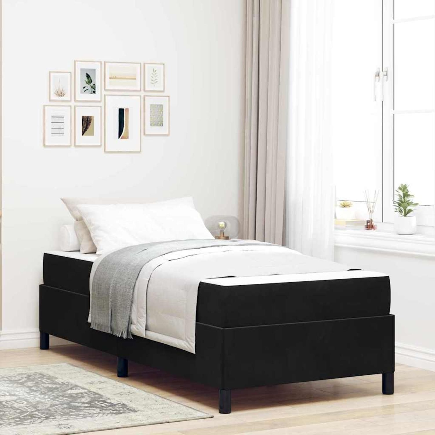 vidaXL Bettrahmen mit Matratze Schwarz 100 x 200 cm Stoff 3399044 Bild 1