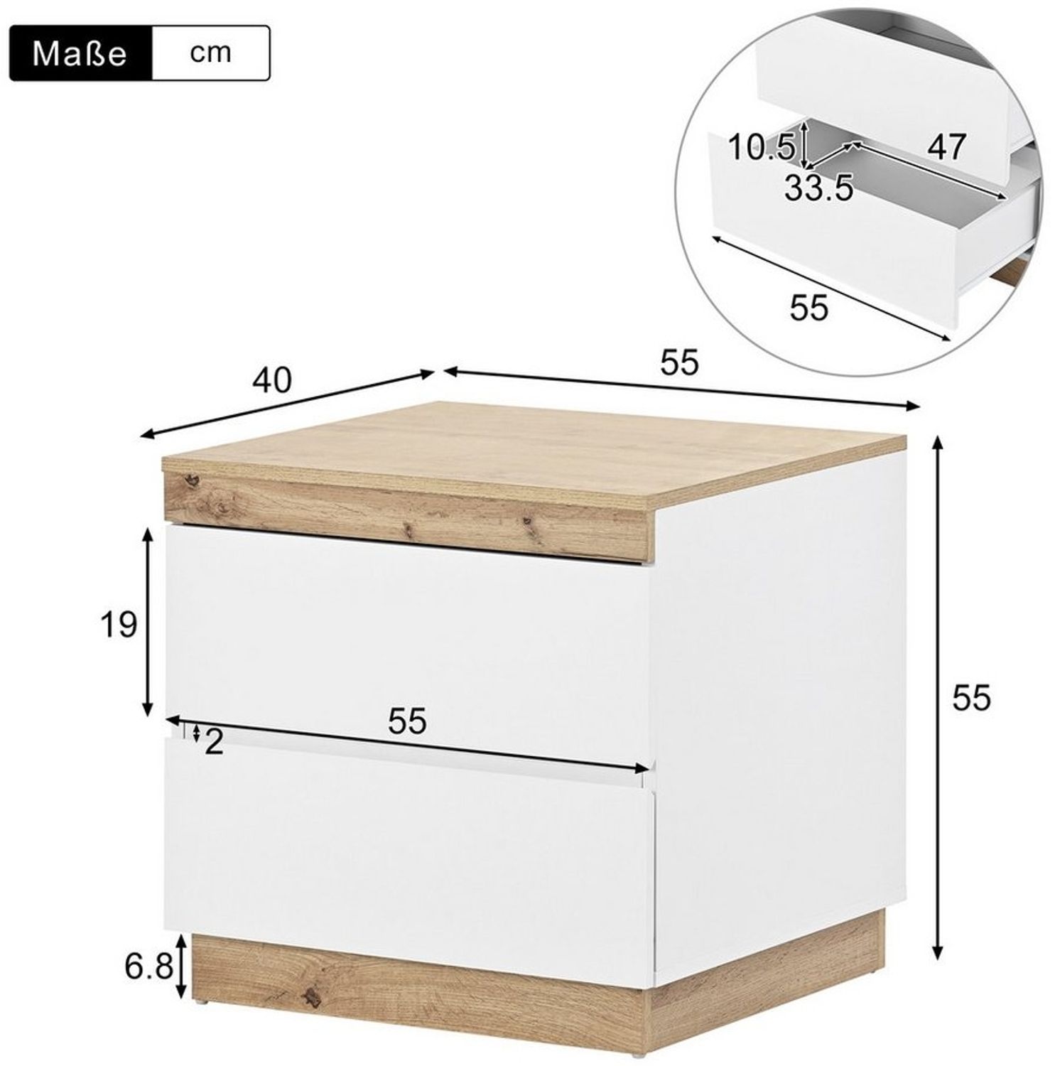 Celya Nachtschrank Nachttisch Nachtkommode mit zwei Schubladen (1er Set) für Schlafzimmer fur Schlafzimmer WeiB Bild 1