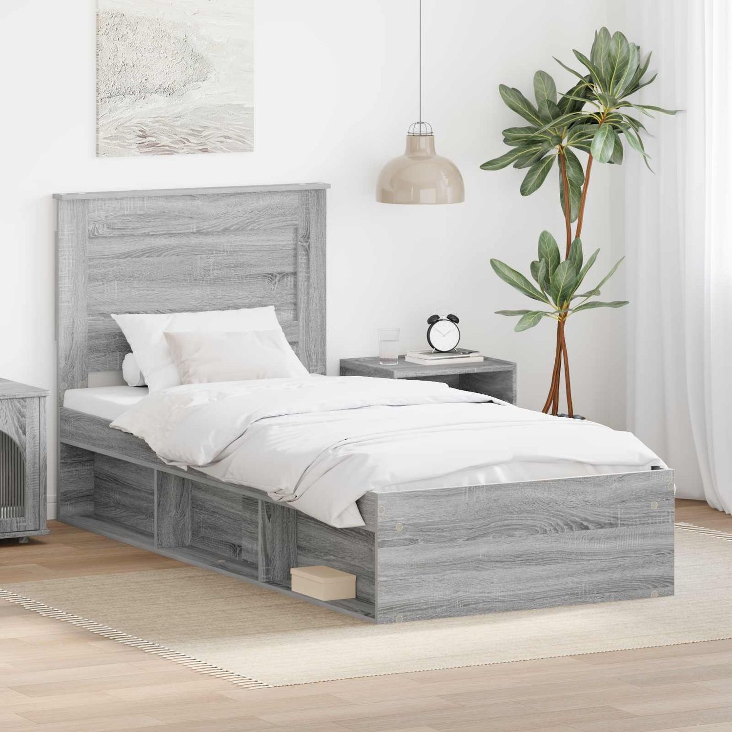 vidaXL Bettrahmen Graues Sonoma 75 x 190 cm Massives Kiefernholz 3410149 Bild 1