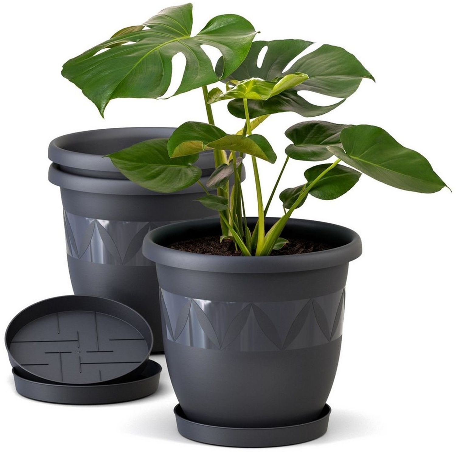 Plastard Pflanzkübel 3er, 5er, 10er Sets, Blumentopf mit passenden Untersetzer 15 - 40 cm (3 St, Blumenkübel ist Witterungs-, frost- und UV-beständig) Bild 1