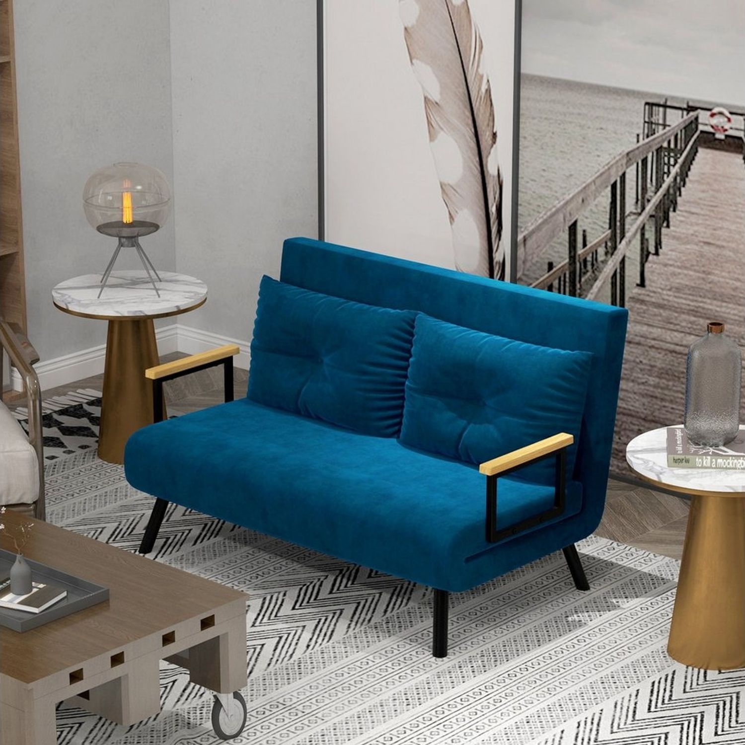 HOMCOM Schlafsofa Polystersofa mit Verstellbarer Rückenlehne und Rückenkissen, Polstersofa 1 Teile, mit Verstellbarer Rückenlehne, Blau, 102 x 73 x 81 cm Bild 1