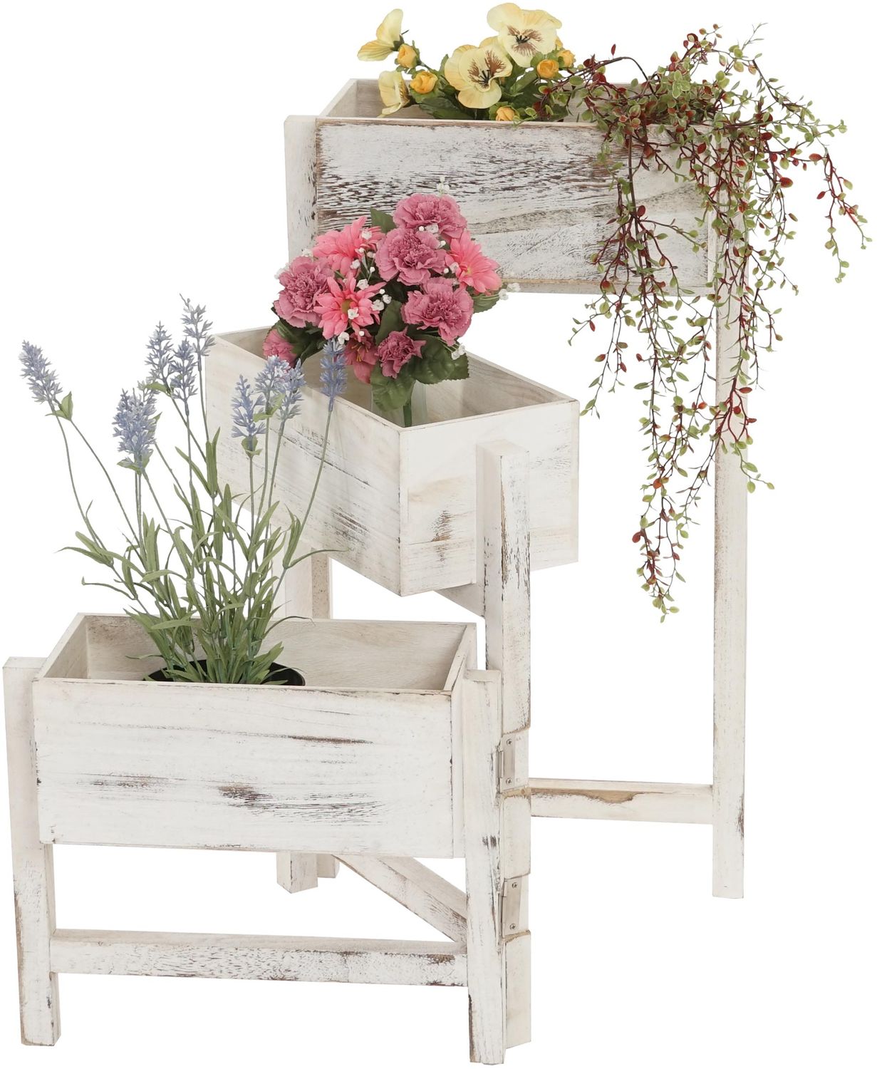 Pflanzregal T275, Standregal Blumenständer Pflanzkasten, 65x108x15cm, Holz Shabby-Look Vintage ~ weiß Bild 1