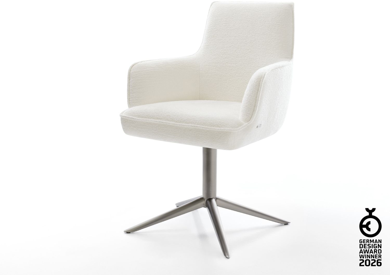 Drehstuhl Heira-Flex mit Armlehnen Bouclé Soft Beige Fußkreuz Graphit 360° drehbar Wippfunktion Taschenfederkern Bild 1
