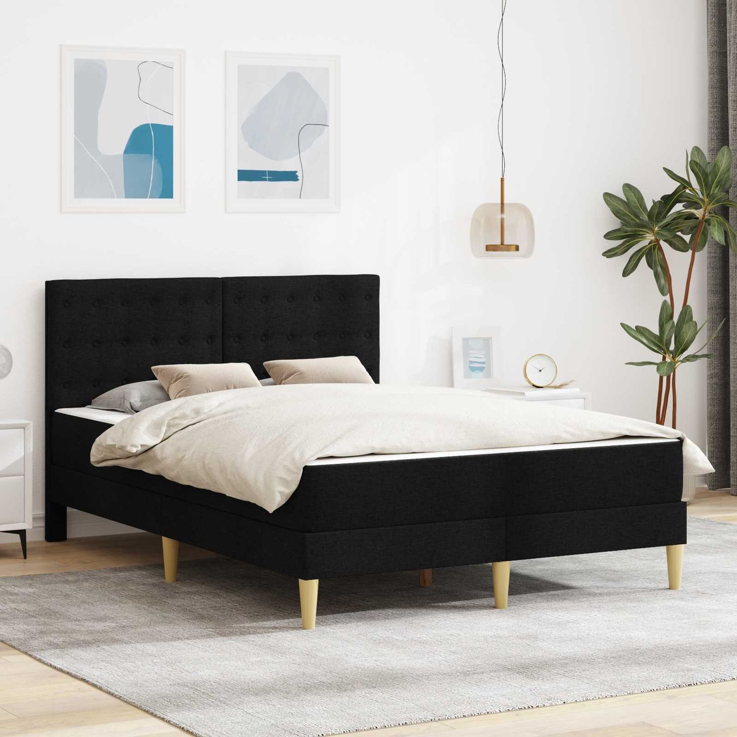 vidaXL Bettgestell mit Matratze Schwarz 120 x 190 cm Stoff 3415100 Bild 1