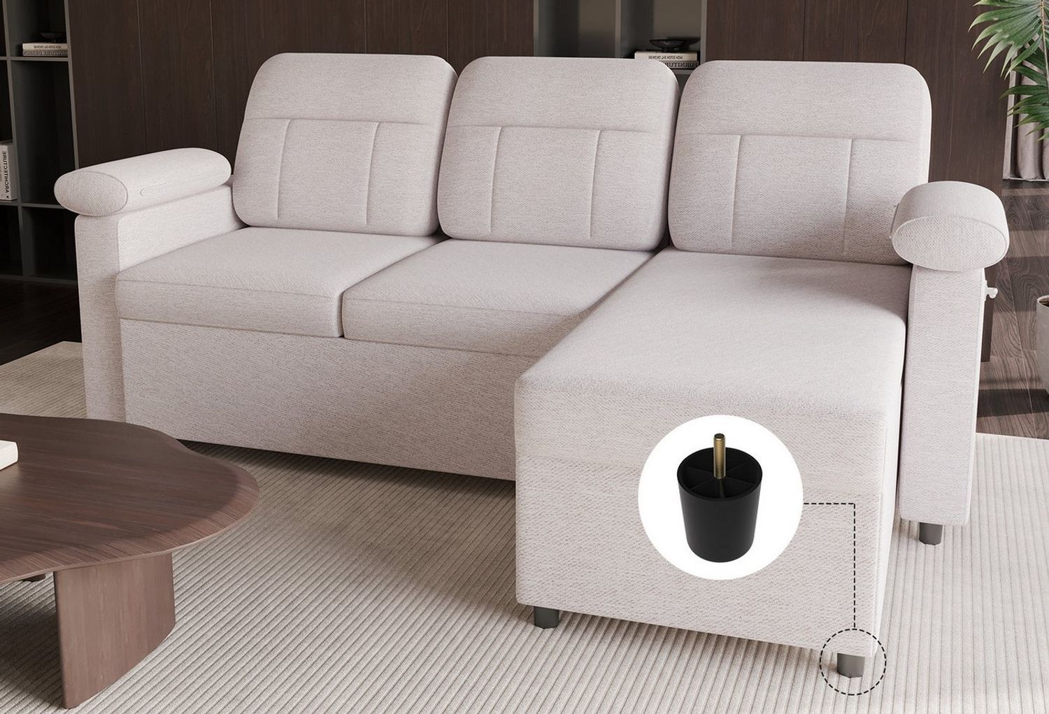 HOMAVO Ecksofa Sofa, HOMAVO L-Ecksofa, Breite: 203 cm, Abnehmbares und waschbaresSitzkissen, Handyhalterung, Getrankehalter Bild 1
