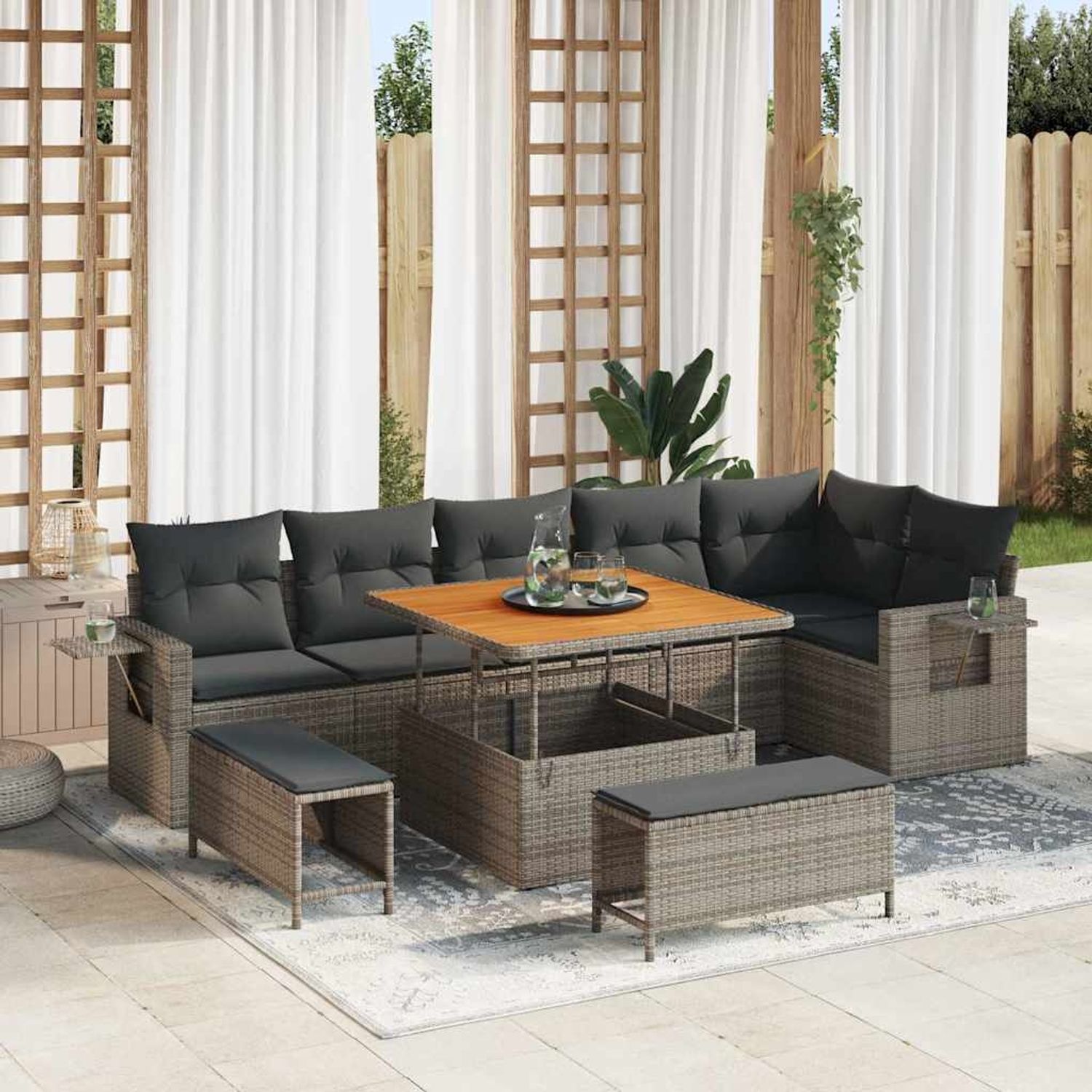 vidaXL Gartensofa-set 9 pcs Grau Poly-Rattan 3361758 Bild 1