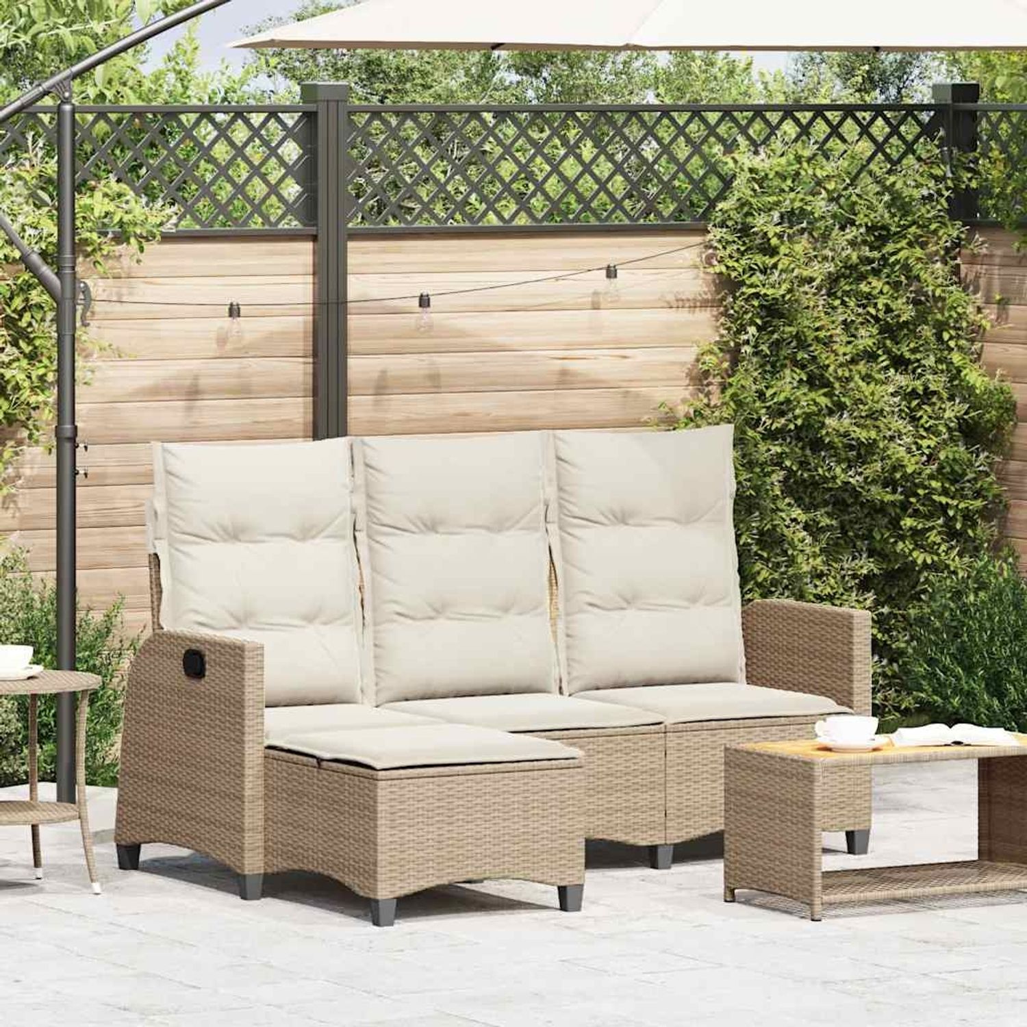 vidaXL Gartensofa mit Liegefunktion Kissen L-Form Beige Poly Rattan 4108242 Bild 1