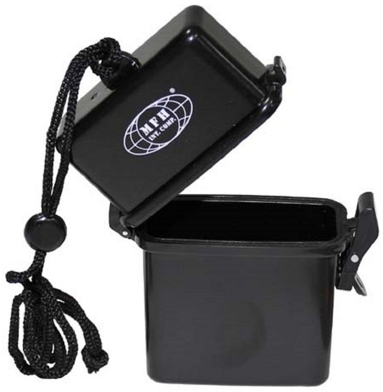 MFH Aufbewahrungsbox Box, Kunststoff, wasserdicht Nackenband, schwarz (Packung), mit Deckel Bild 1