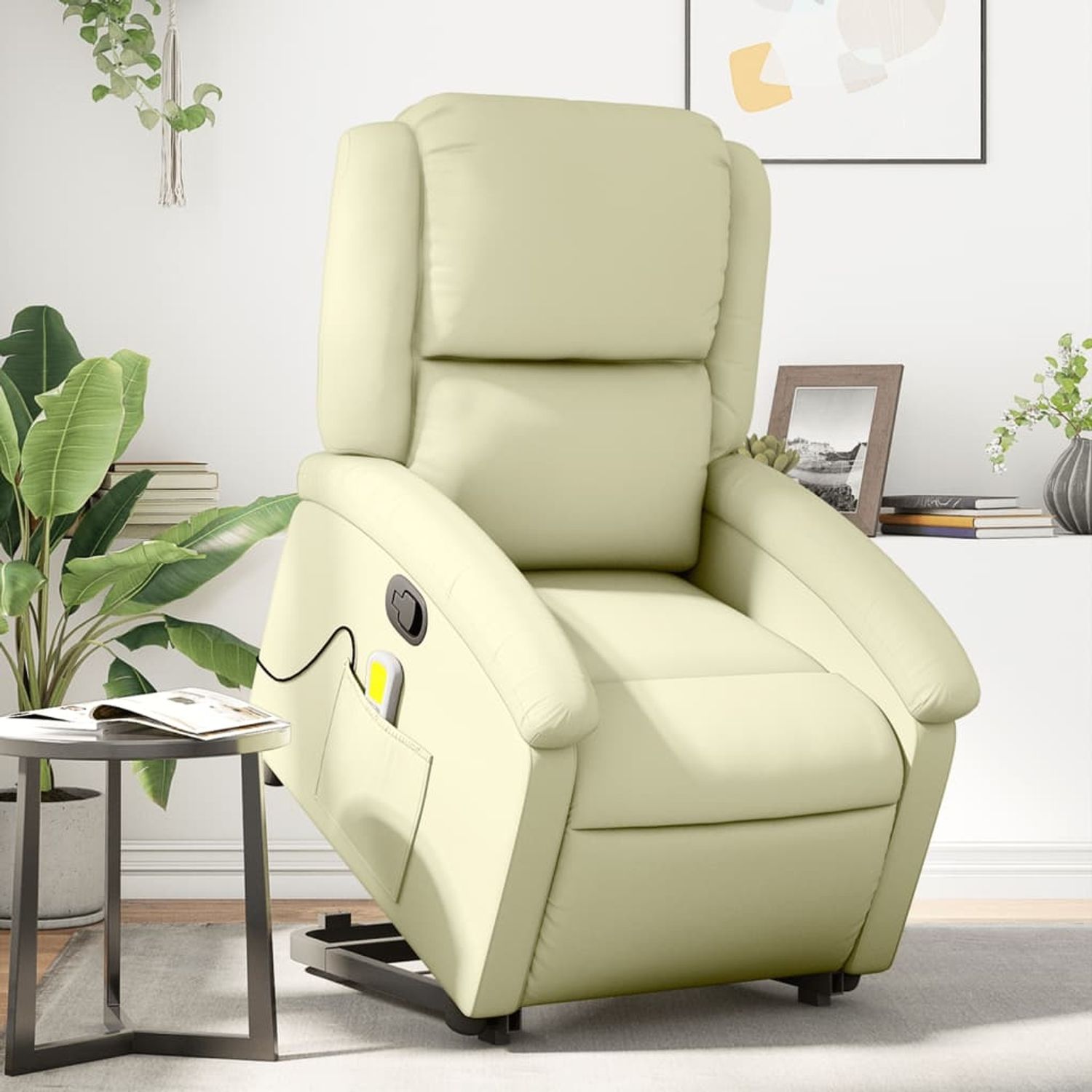 vidaXL Massagesessel mit Aufstehhilfe Creme Echtleder 3204268 Bild 1
