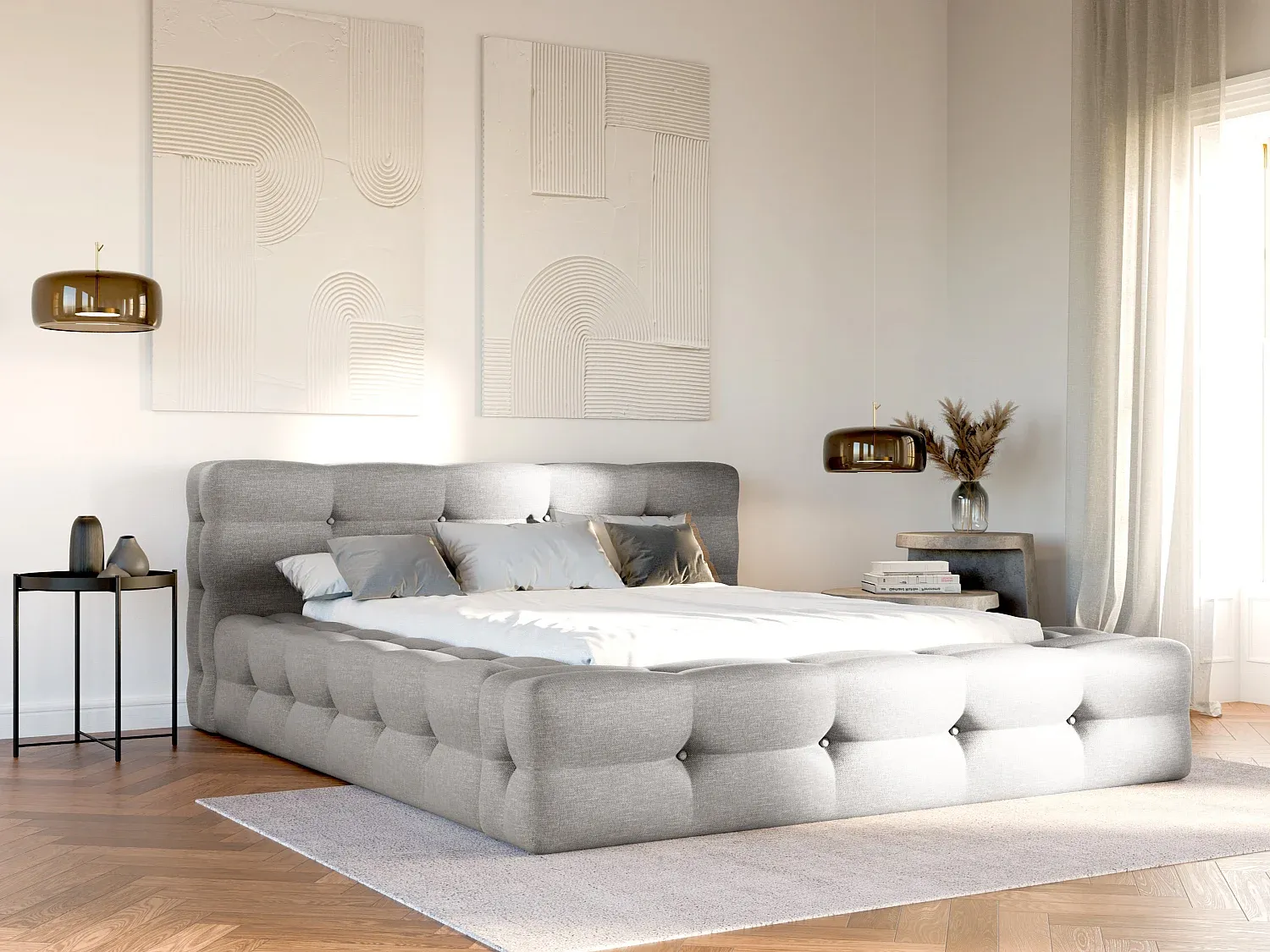 Vente-unique - LERUCO Bett Stoff Grau - B 243 cm x H 86 cm x L 223 cm Bild 1