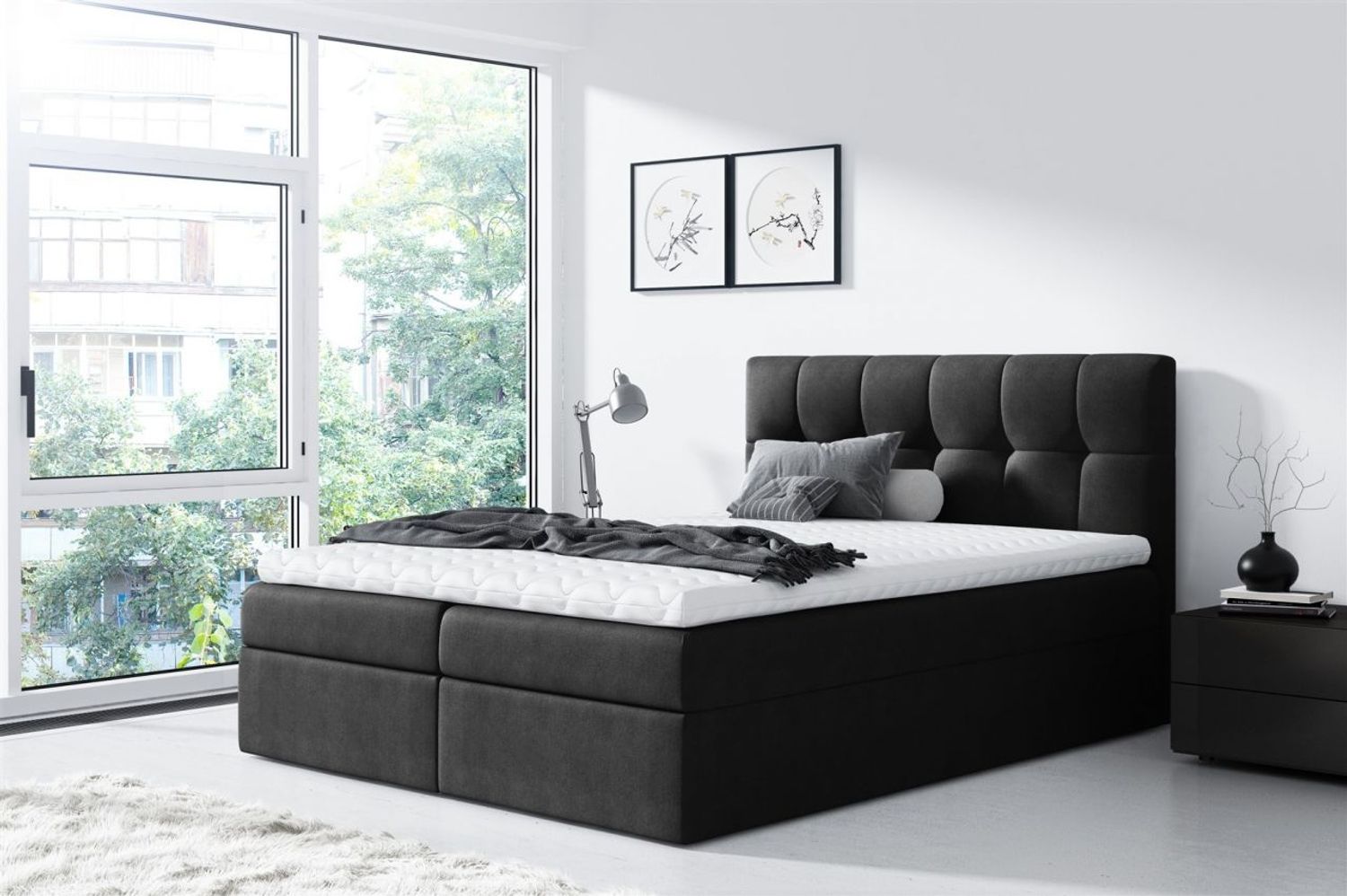 Boxspringbett Schlafzimmerbett CARMEN 160x220 cm Schwarz Bild 1