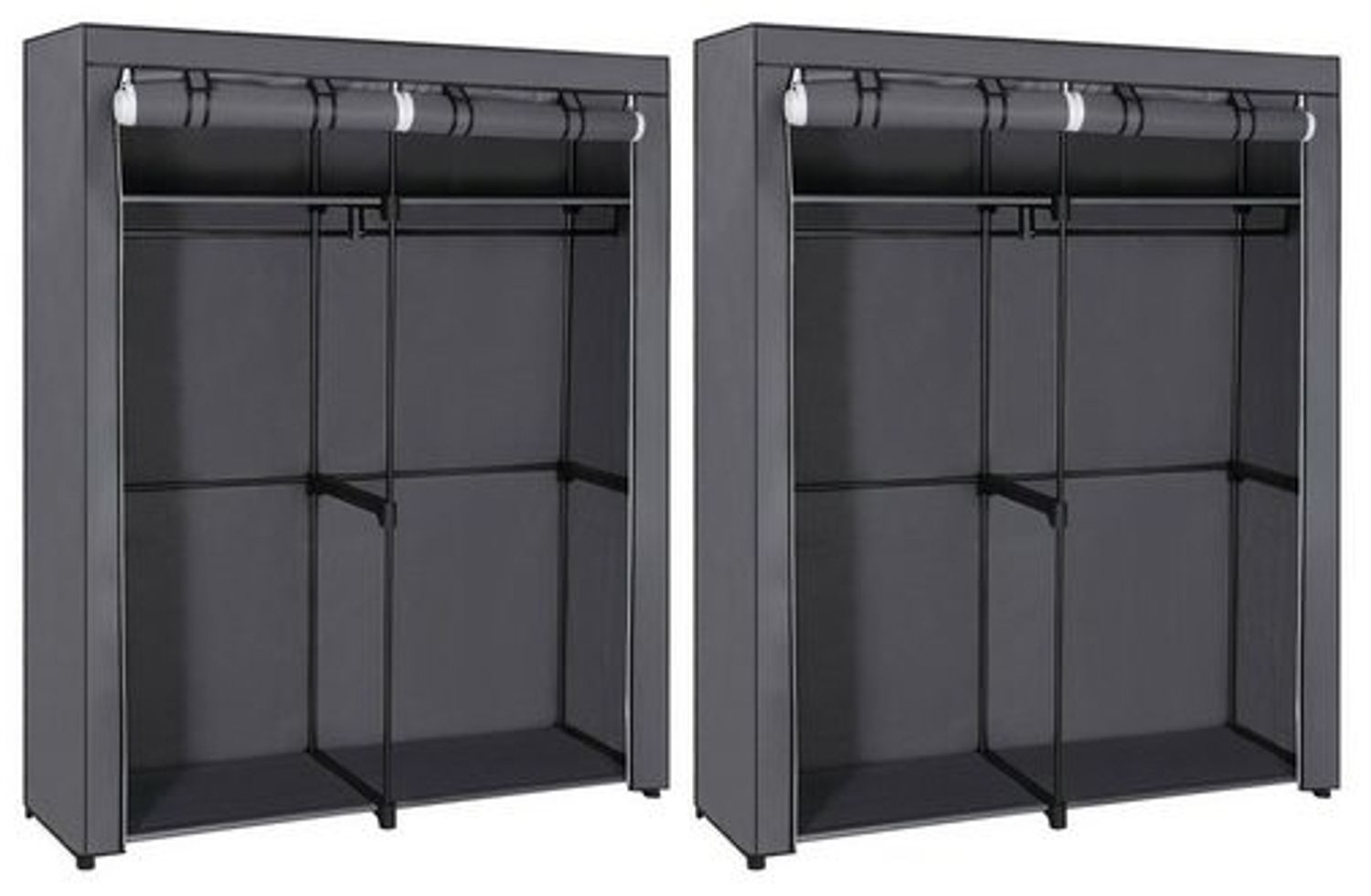 SONGMICS Kleiderschrank, 2er Set, Garderobe mit 2 Kleiderstangen, Aufbewahrung von Kleidung, Stoffschrank, Kleiderständer, faltbar, Ankleidezimmer, Schlafzimmer, 140 x 43 x 174 cm, grau Bild 1