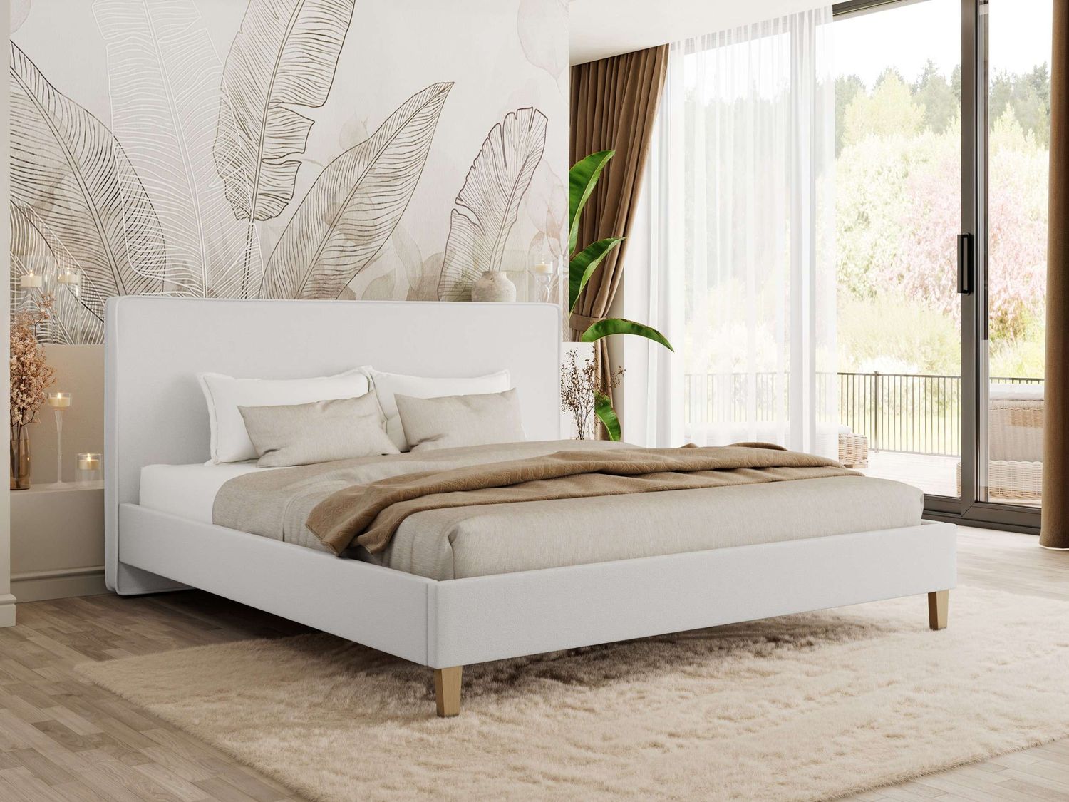 Design Polsterbett LUMARO CLASSIC 160 x 200 cm mit Lattenrost & 12cm hohen Füßen, Doppelbett mit Kopfteil, Konfigurierbar, Foam Matratze - Weiß Kunstleder - MIRO LUX Bild 1