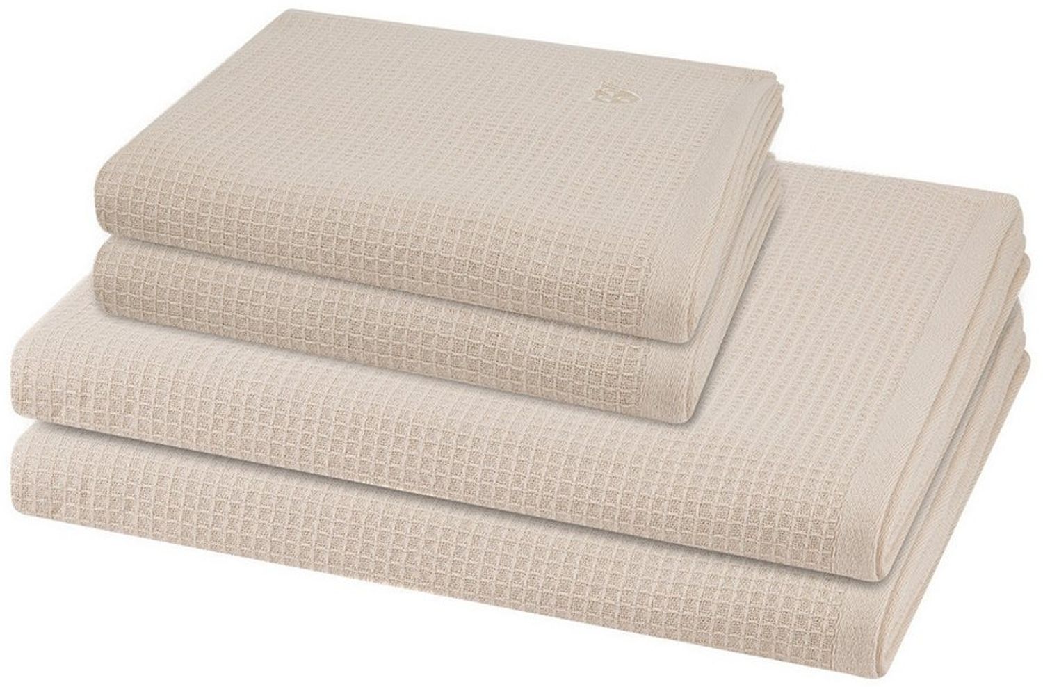 Ross Pique 4 tlg. Frottier-Set - 2 X Handtuch (50 X 100cm) und 2 X Duschtuch (70 X 140cm) - 520 g/m2 - Natur Bild 1