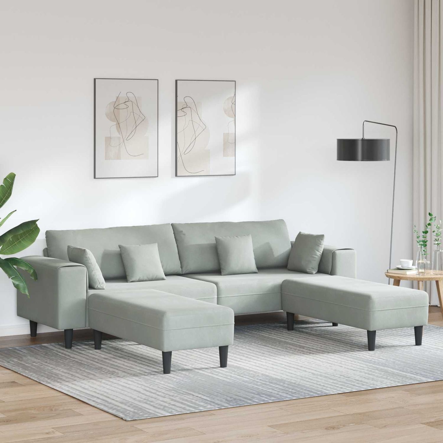vidaXL Sofa 3 pcs Hellgrau 250 x 188 x 76 cm Samt 3335172 Bild 1
