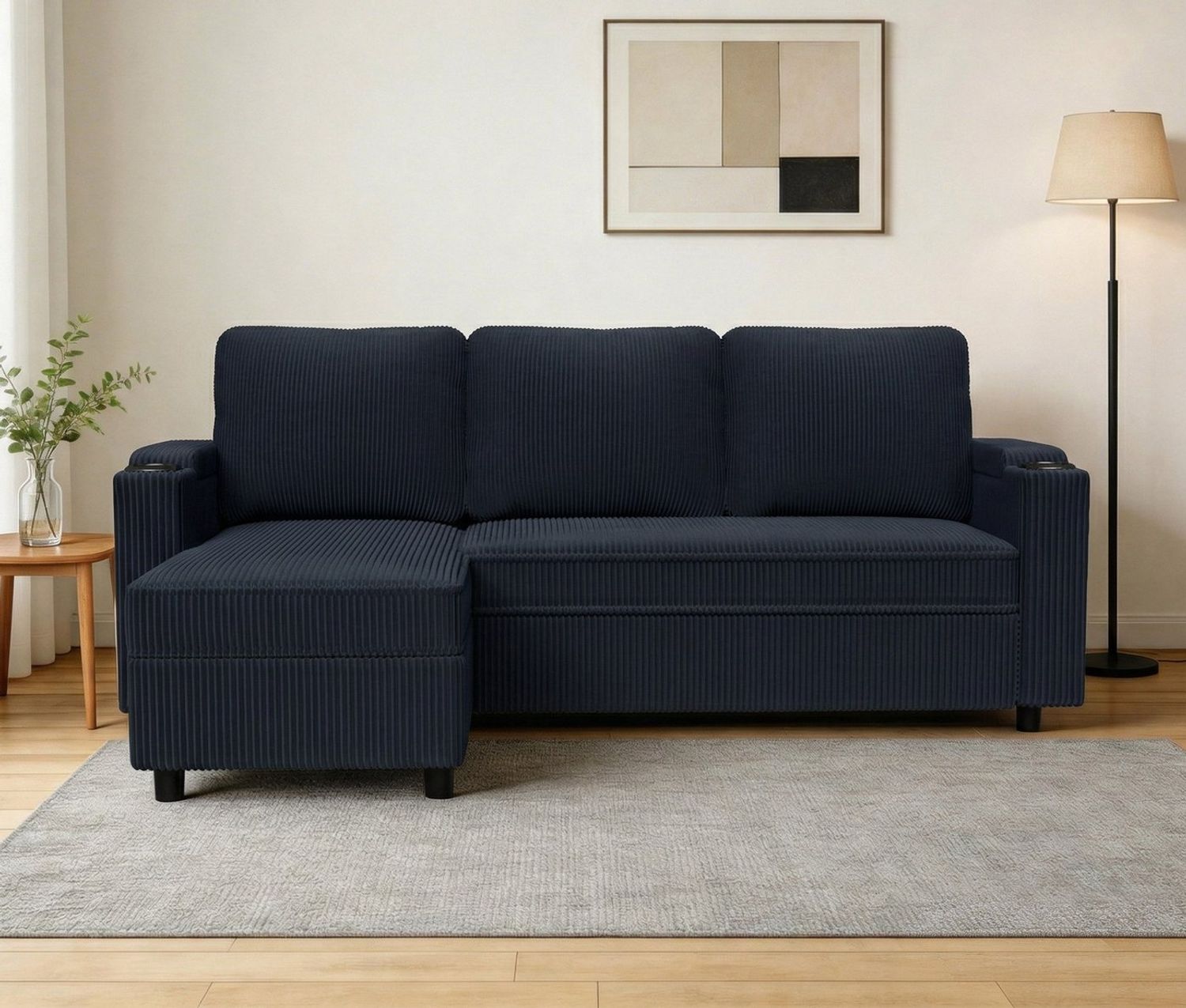 GUNJI Sofa L/U-Sofa mit Schlaffunktion Schlafsofa, Transformationssofa mit Stauraum und Becherhalter - flexibel umkehrbares Layout Bild 1