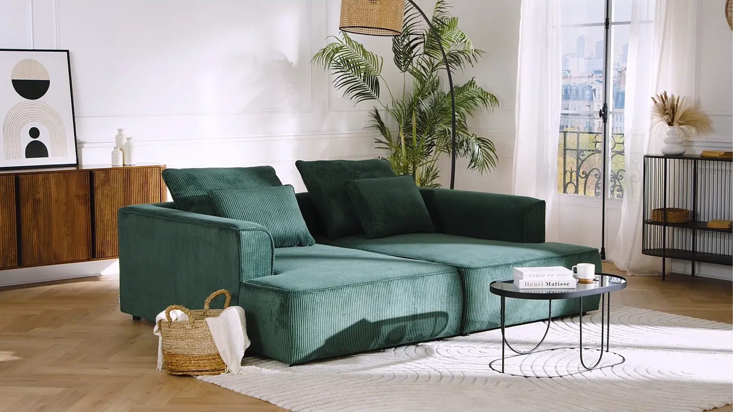Vente-unique - PINETA Sofa Samt Beige - B 180 cm x H 67 cm x L 230 cm Bild 1