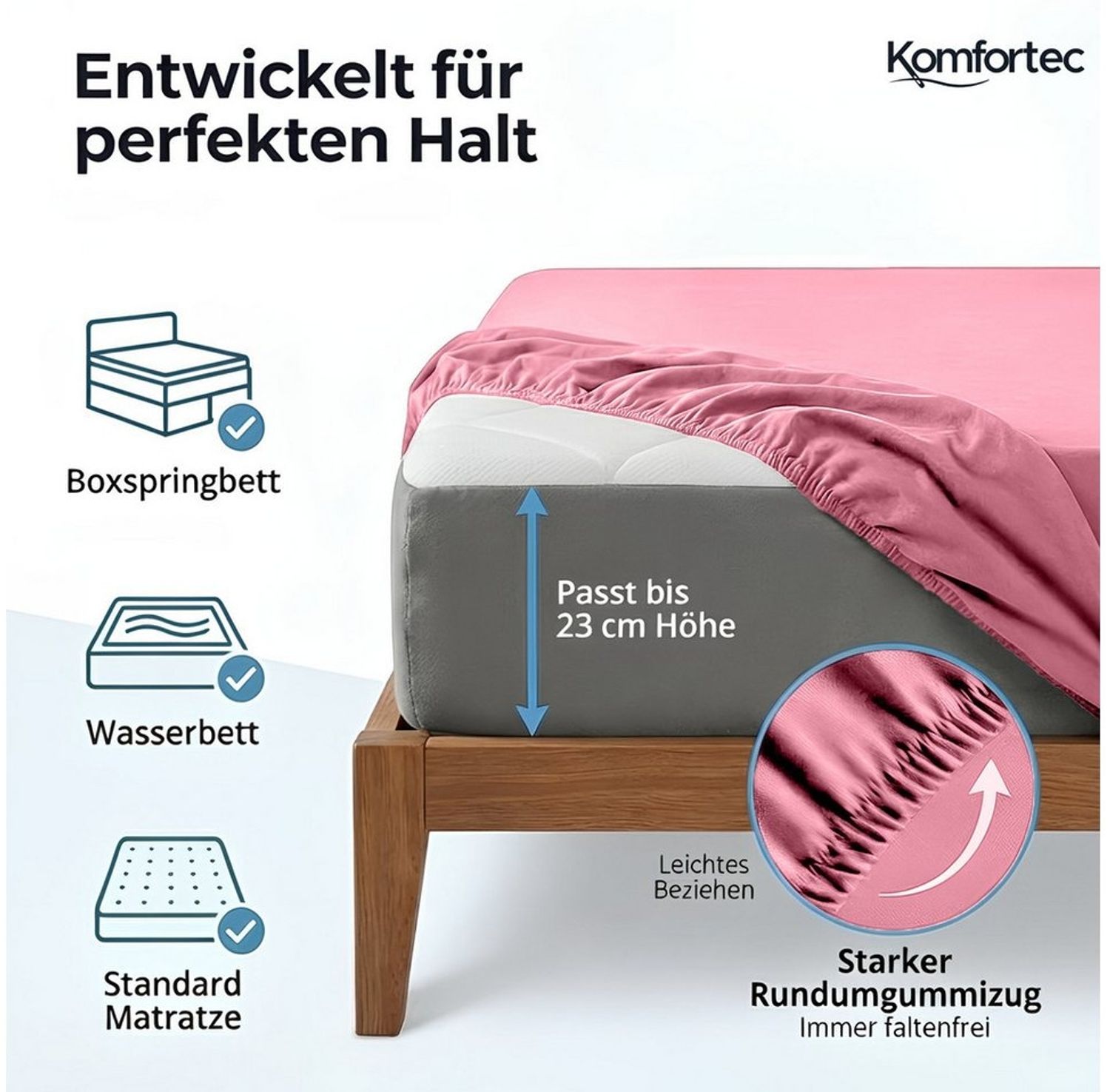 Komfortec Spannbettlaken Jersey Spannbettuch, 90x200, 140x200, 160x200, 180x200 oder 200x200 cm, 100% Baumwolle (135 g/m), Gummizug: Rundum, (1 Stück), OEKO-TEX® Standard 100 Zertifisiert, für Matratzen bis 25 cm Höhe Bild 1