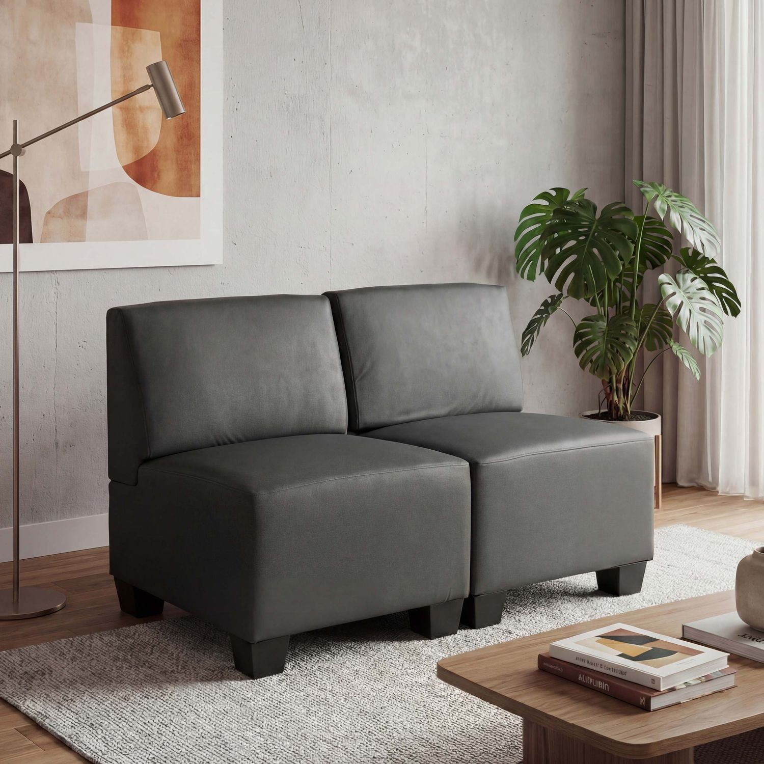 Modular 2-Sitzer Sofa Couch Lyon, Kunstleder ~ dunkelgrau, ohne Armlehnen Bild 1
