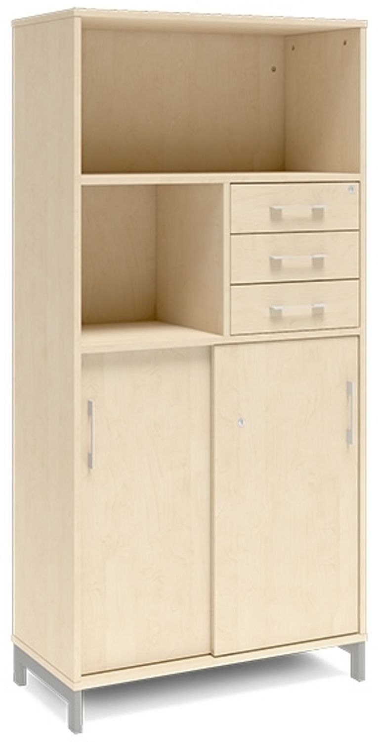 Büroschrank DNA 800x1660 mm Birke/Schwarz Schiebetür & Schubfachmodul 4A4/2A4 Bild 1