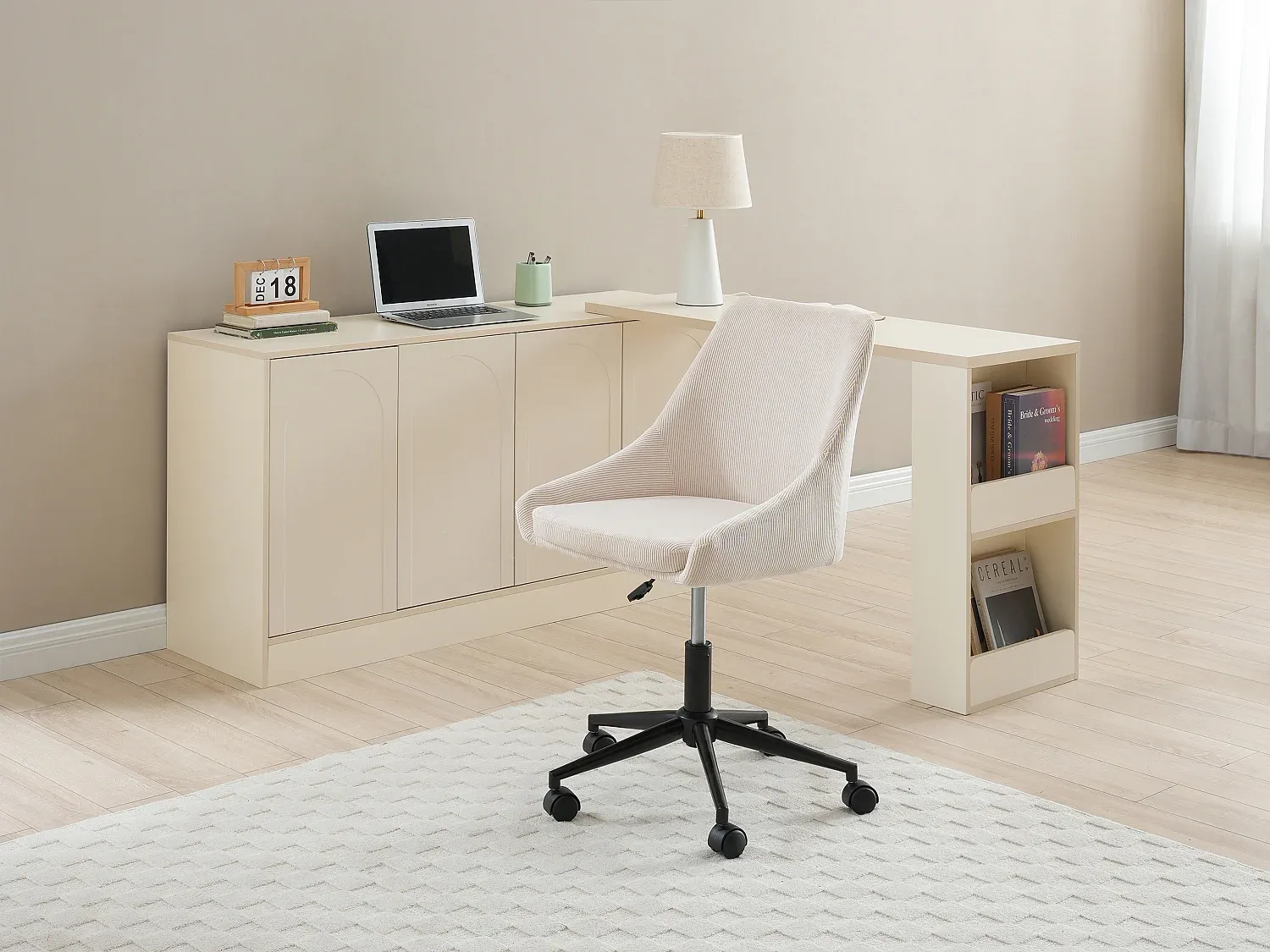 Vente-unique - MASURIE Office chair SamtStoff SchwarzBeige - B 58 cm x H 81 cm91 cm x L 51 cm Bild 1