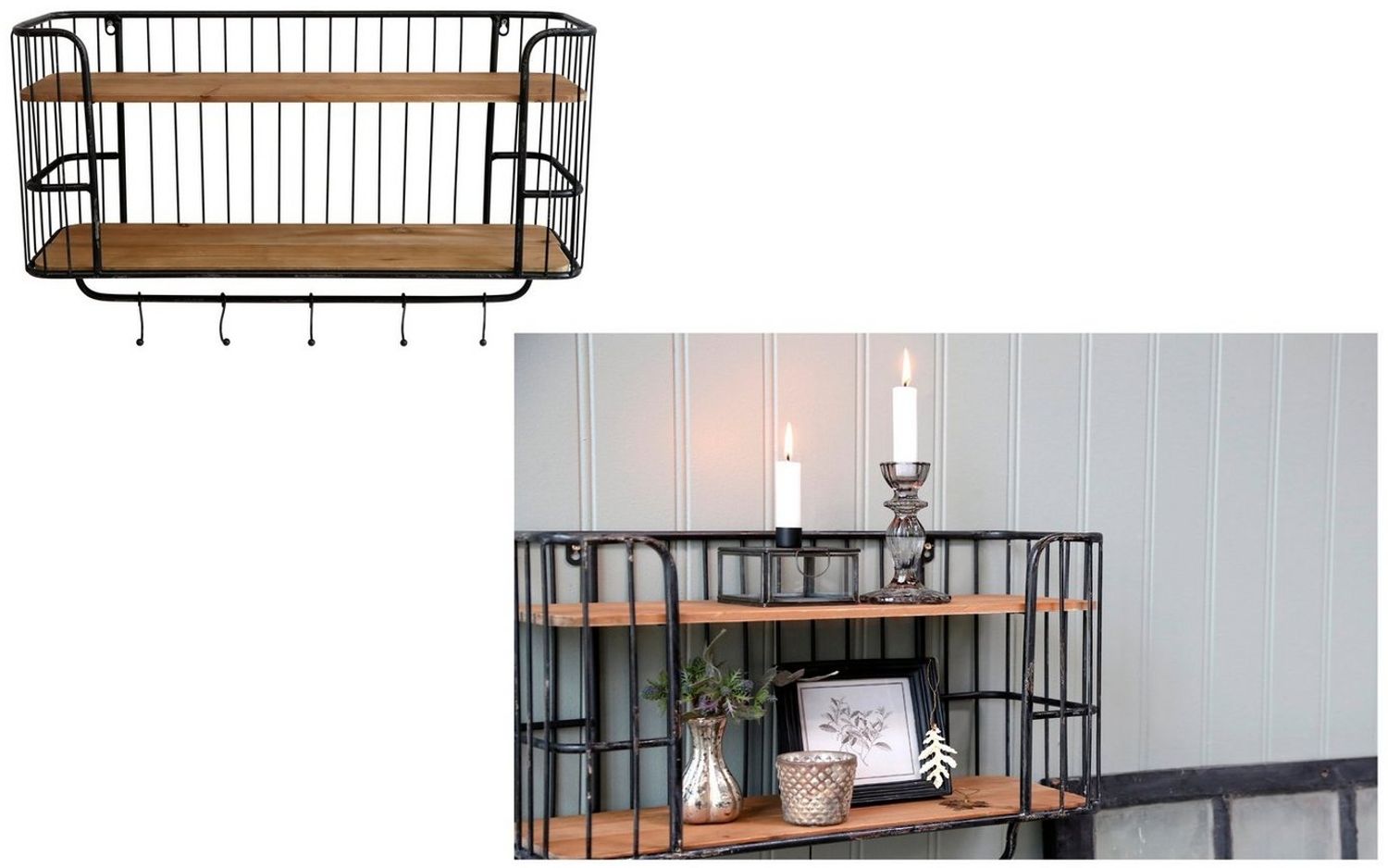 Wandregal mit 5 Haken Regal Chic Antique H50cm / B22cm / L79cm 41428-24 Bild 1