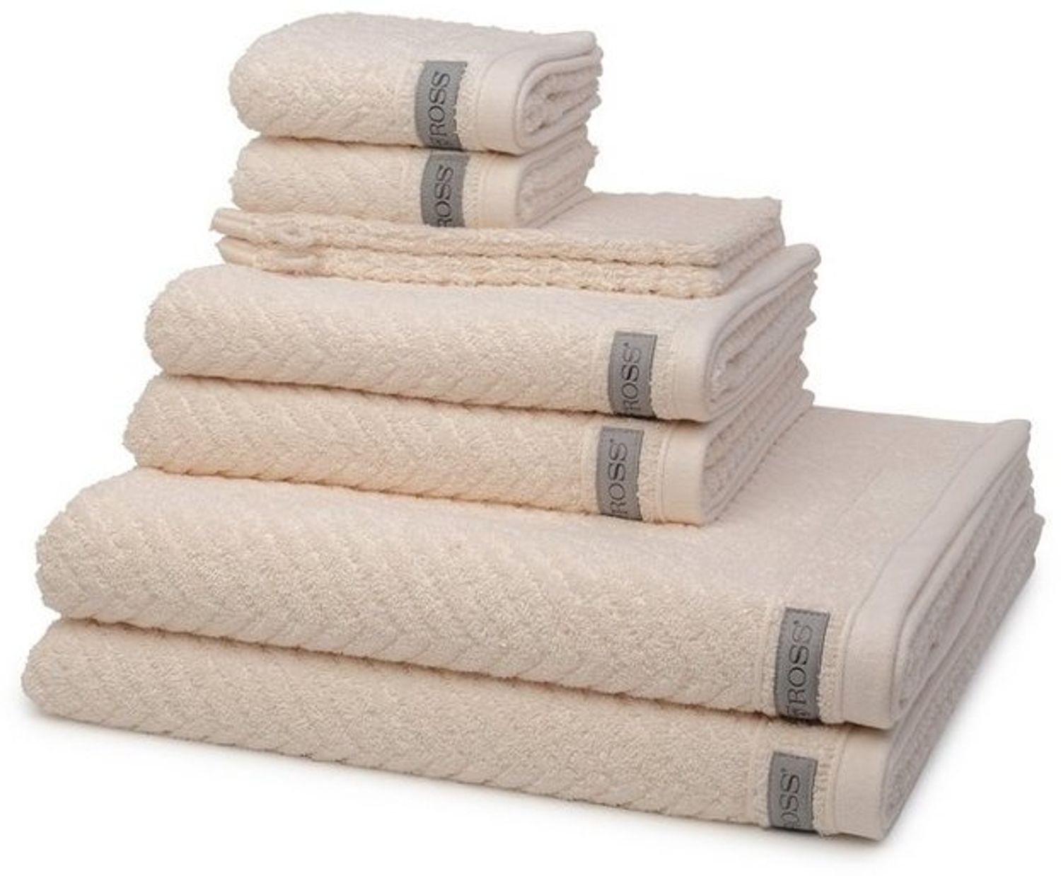 Ross Smart 8 tlg. Frottier-Set - 2 X Handtuch (50 X 100cm), 2 X Duschtuch (70 X 140cm), 2 X Gästetuch (30 X 50cm), 2 X Waschhandschuh (16 X 22cm) - 520 g/m2 - Natur Bild 1