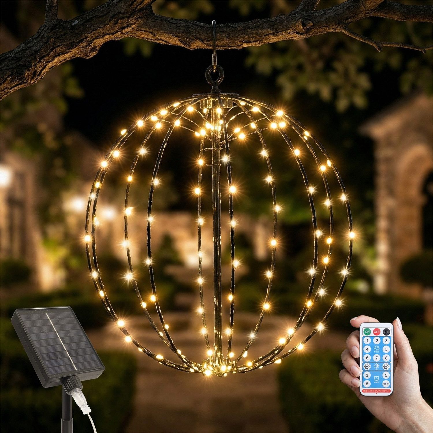 Salcar LED Kugelleuchte 30cm Solar LED Garten Außen Kugel Lichter Solarleuchte Weihnachtsbeleuchtung mit Timer, Speicherfunktion, 8 Modi 120 LEDs Bild 1
