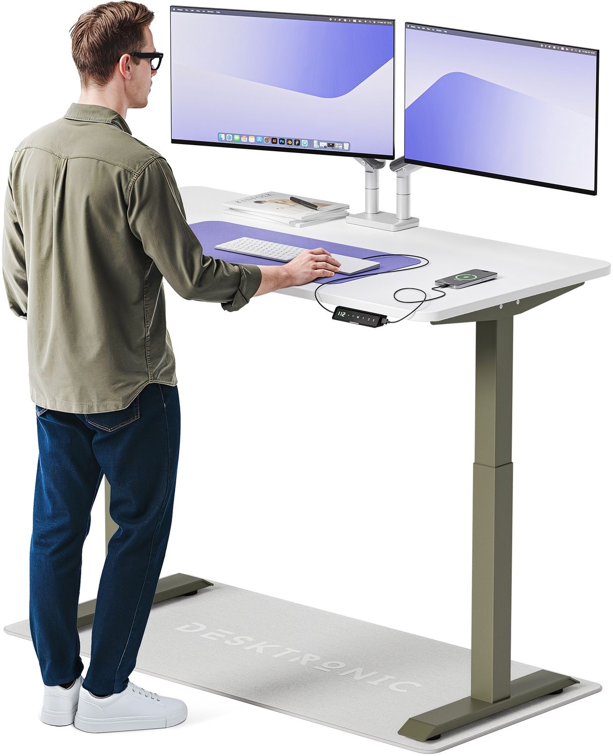 Desktronic HomeOne Elektrisch höhenverstellbarer Schreibtisch 140x70cm Grün/Weiß mit Memory-Funktion, Anti-Kollisions Technologie, USB-A und USB-C-Ladeanschlüssen Bild 1
