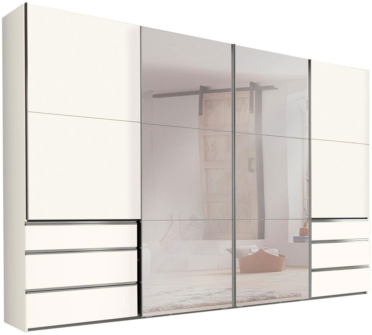 Schwebetürenschrank LEVEL 36 A, 300/216, mit Spiegel/Schubladen, Weiß/Weiß Bild 1