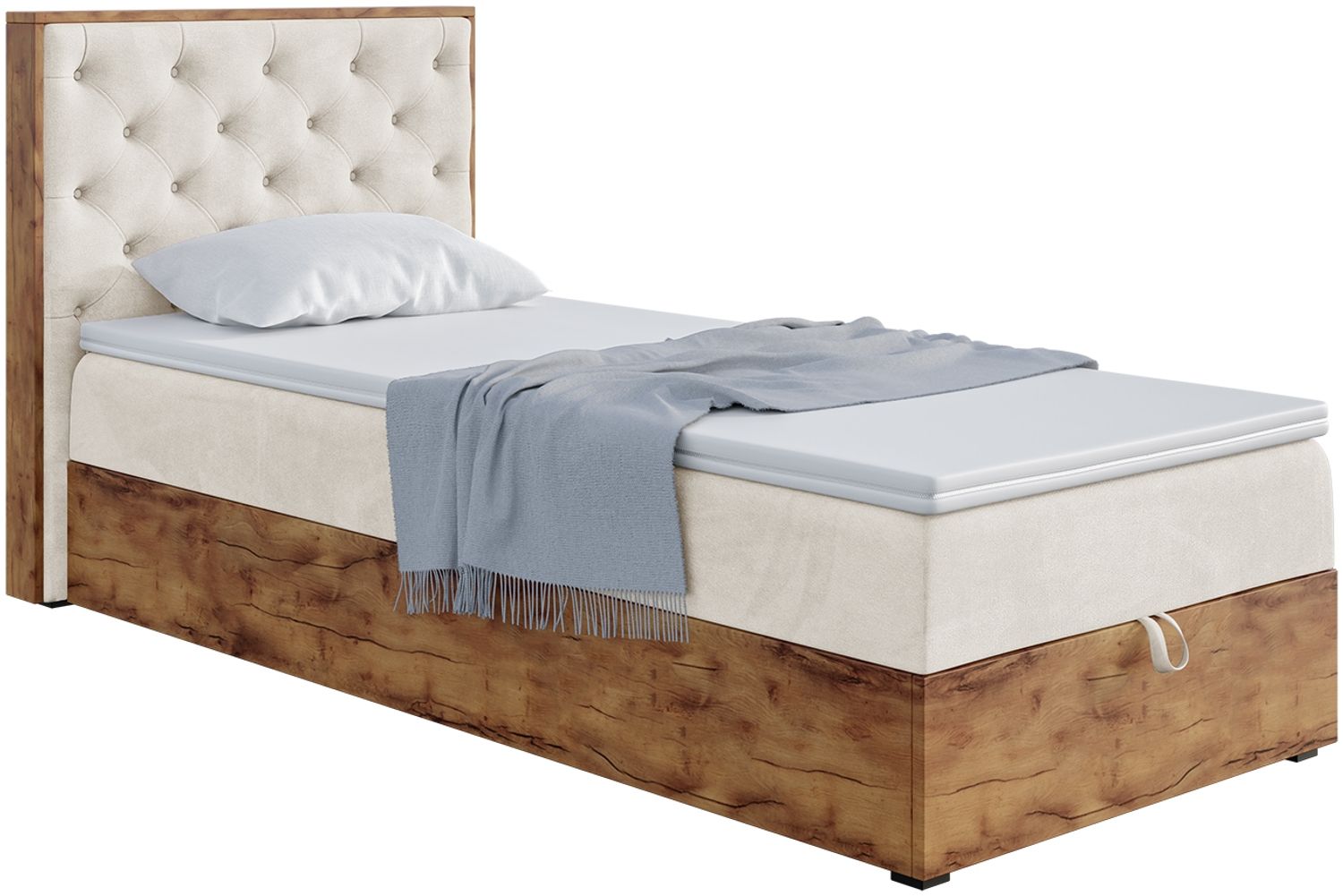 MEBLINI Boxspringbett LOFTY 3 90x200 cm mit Bettkasten - H3/Creme Samt Gepolstert Einzelbett mit Topper & Bonellfederkern-Matratze Bild 1