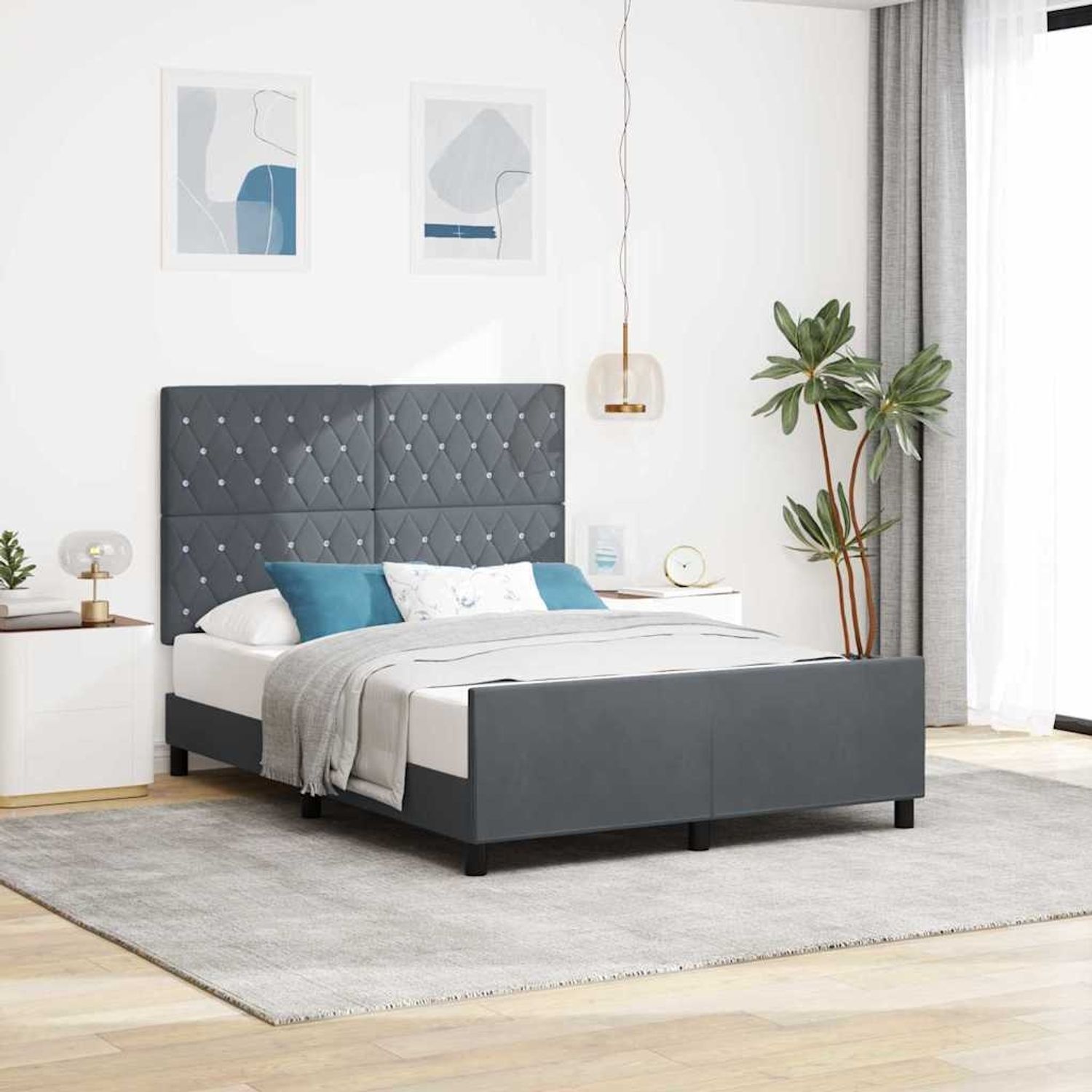 vidaXL Boxspringbett mit Kopfteil Dunkelgrau 160 x 200 cm Samt 3344886 Bild 1