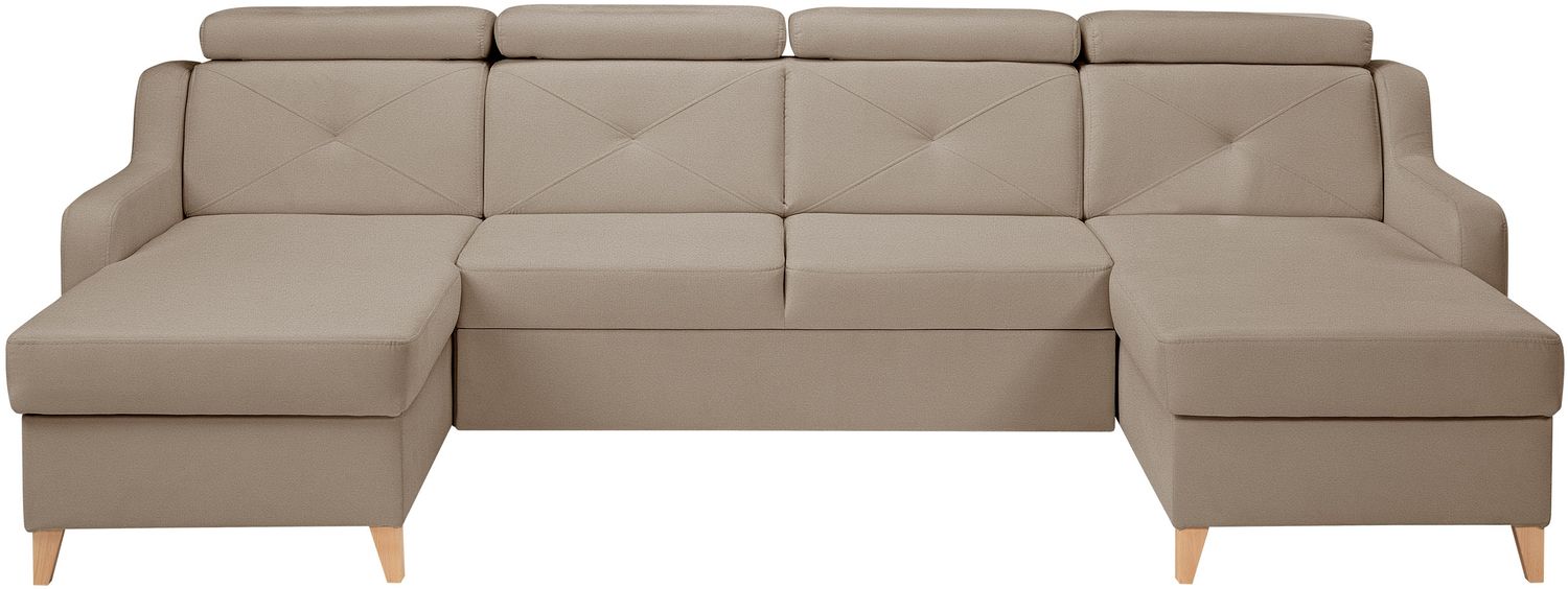 Ecksofa Enikor U mit Verstellbare Kopfstütze, Schlaffunktion und Bettkasten (Farbe: Paros 02) Bild 1