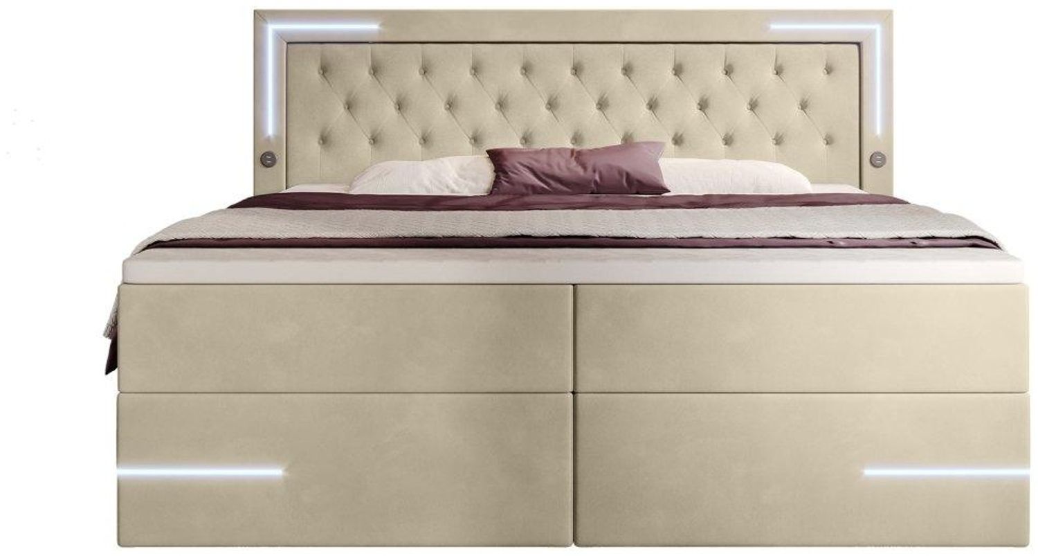 Boxspringbett Carlotta mit LED, Stauraum und USB (Samt) 180x200 Beige H4 (100kg+) Bild 1