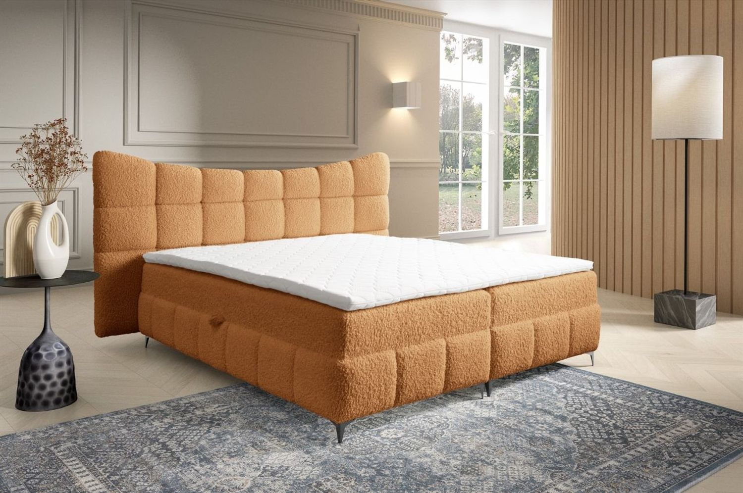Boxspringbett Bett Schlafzimmerbett NOVA 120x200cm Stoff Rolf Honiggelb Bild 1