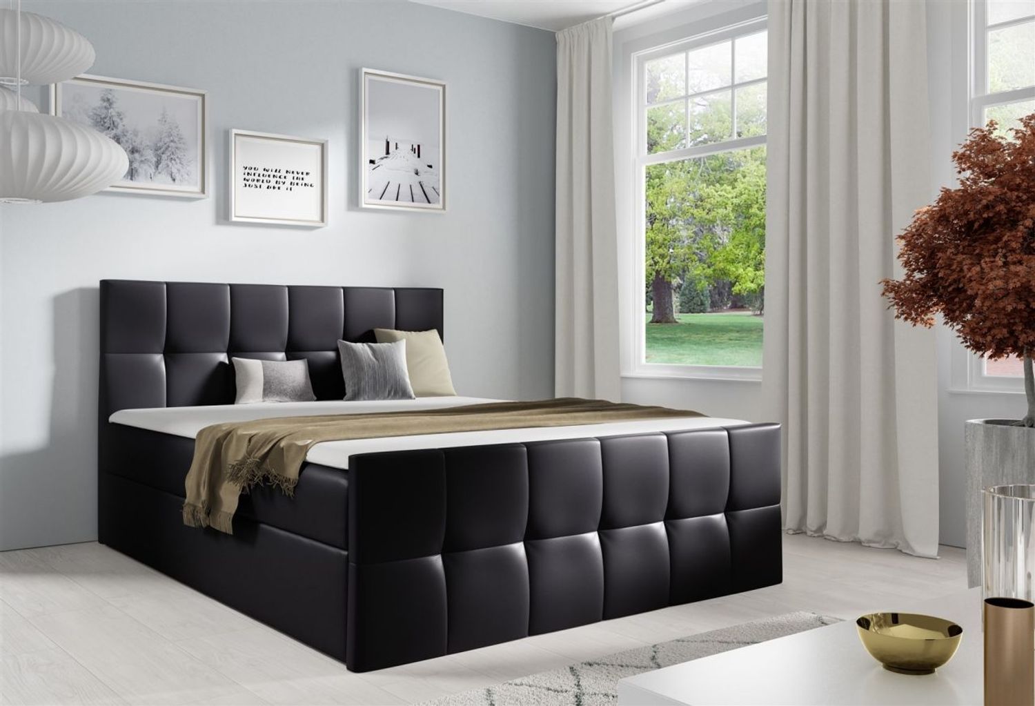 Boxspringbett Schlafzimmerbett CARMEN LUX 180x200 cm Kunstleder Madryt Schwarz Bild 1