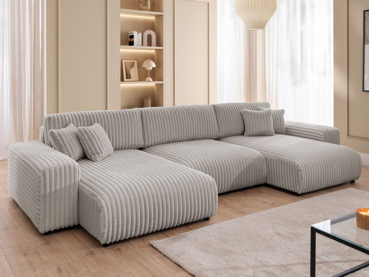 S-Style Möbel Wohnlandschaft Mollis mit Schlaffunktion und Bettkasten aus Plüschcord Bild 1