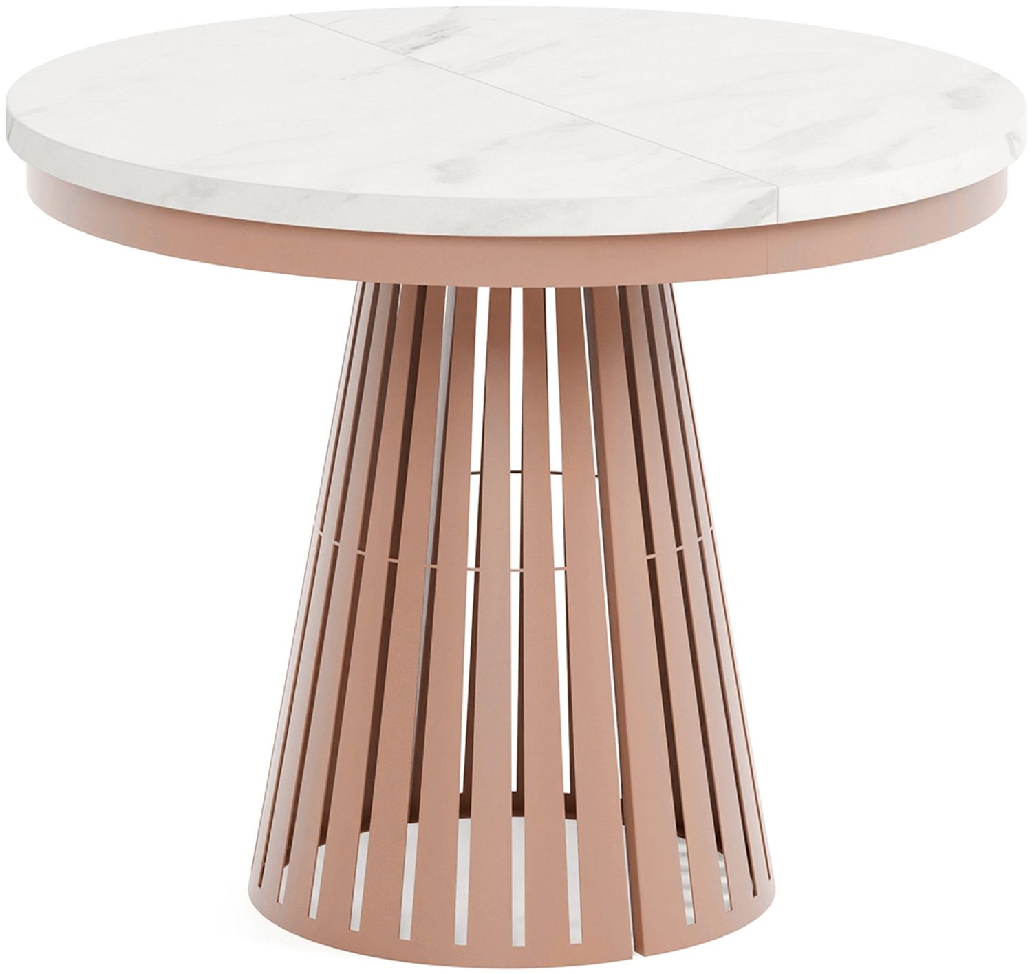MEBLINI Esstisch Rund Ausziehbar aus Metall - 100-176x76 cm - CONEY - Weiß Marmor/Kupferfarbe - Loft - Esszimmertisch Modern - Küchentisch - Ausziehtisch - Round Dining Table Bild 1