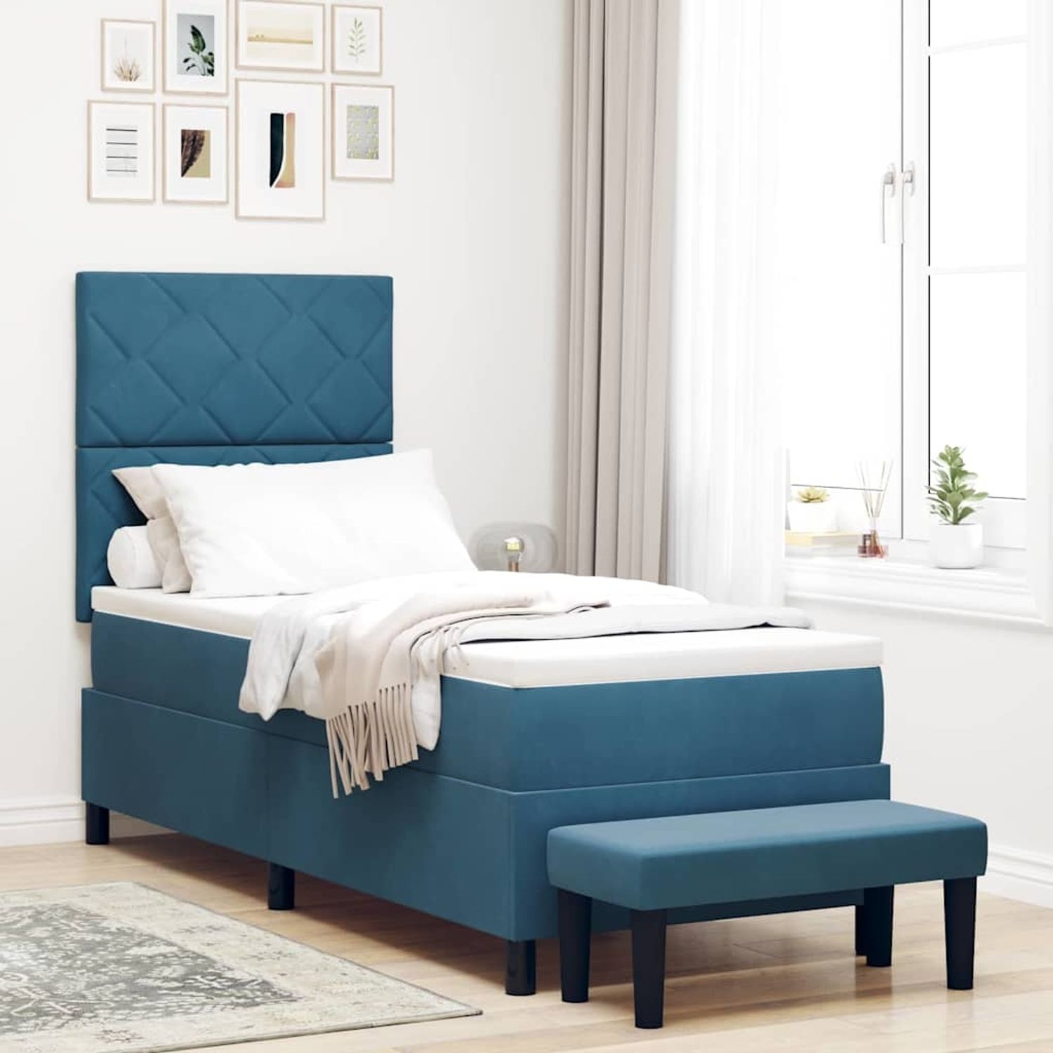 vidaXL Boxspringbett mit Kopfteil Dunkelblau 200 x 80 cm Samt 3344544 Bild 1