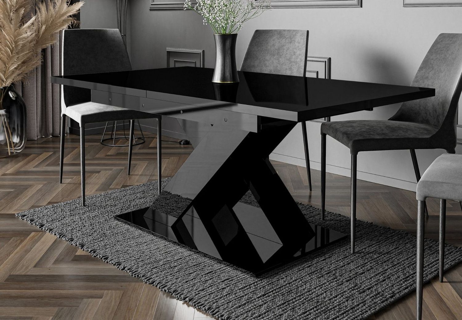 Home Collective Esstisch ausziehbar Tisch Küchentisch Esszimmertisch Ausziehtisch (Esszimmer Küche Wohnzimmer Esstisch erweiterbar), modernes Design mit X-Gestell, 140-180 x 80 cm Schwarz glänzend Bild 1